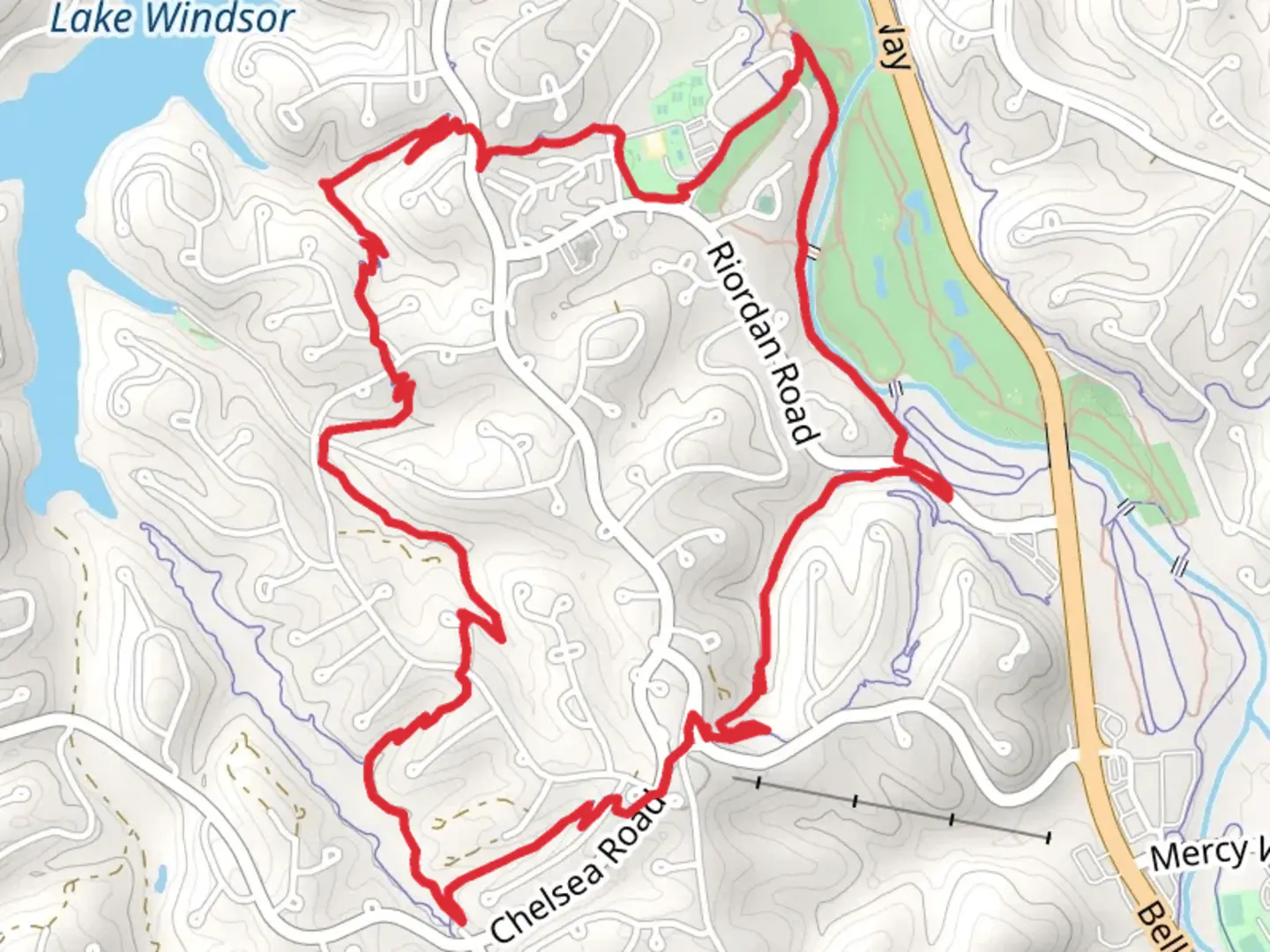 An image depicting the trail Tunnel Vision Loop and its surrounding area.