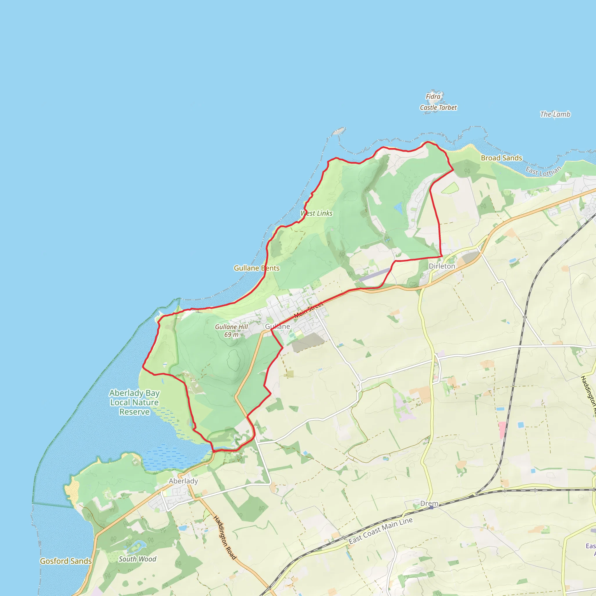 Gullane Point and Aberlady Bay to Yellow Craig Loop mobile static map
