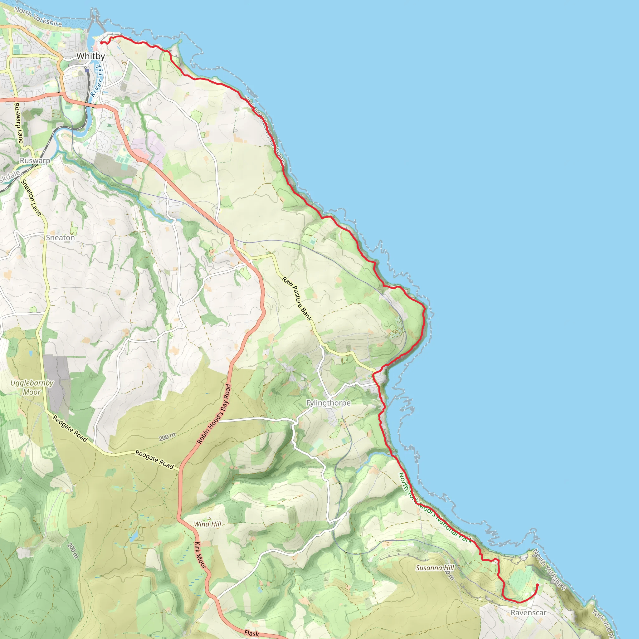 Whitby to Ravenscar via Homerell Hole mobile static map