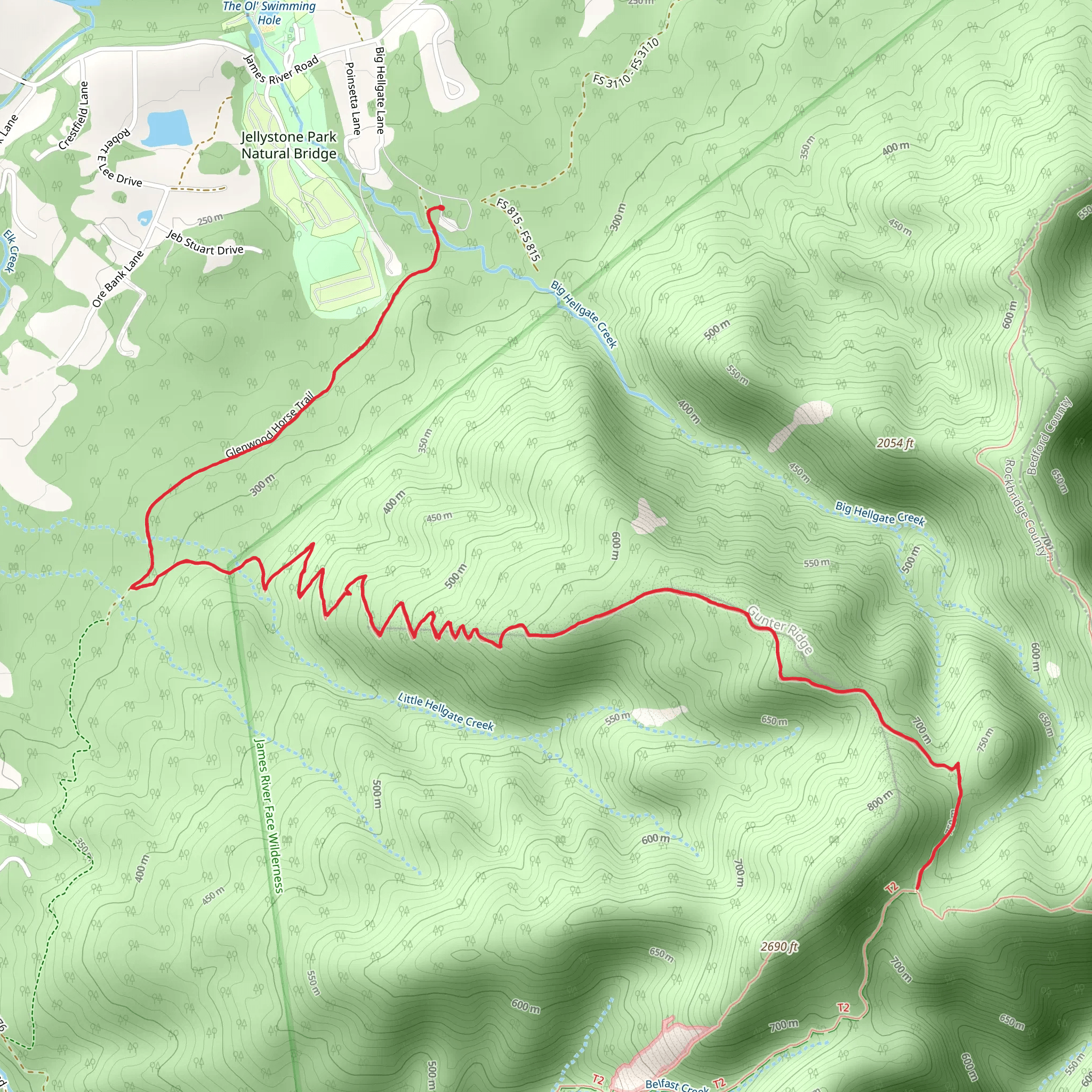 Gunter Ridge Trail mobile static map