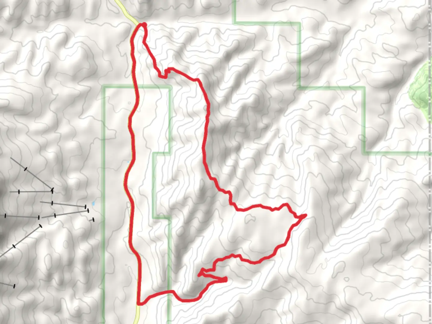 An image depicting the trail Olson Creek Road and Bangtail Divide Loop Trail and its surrounding area.