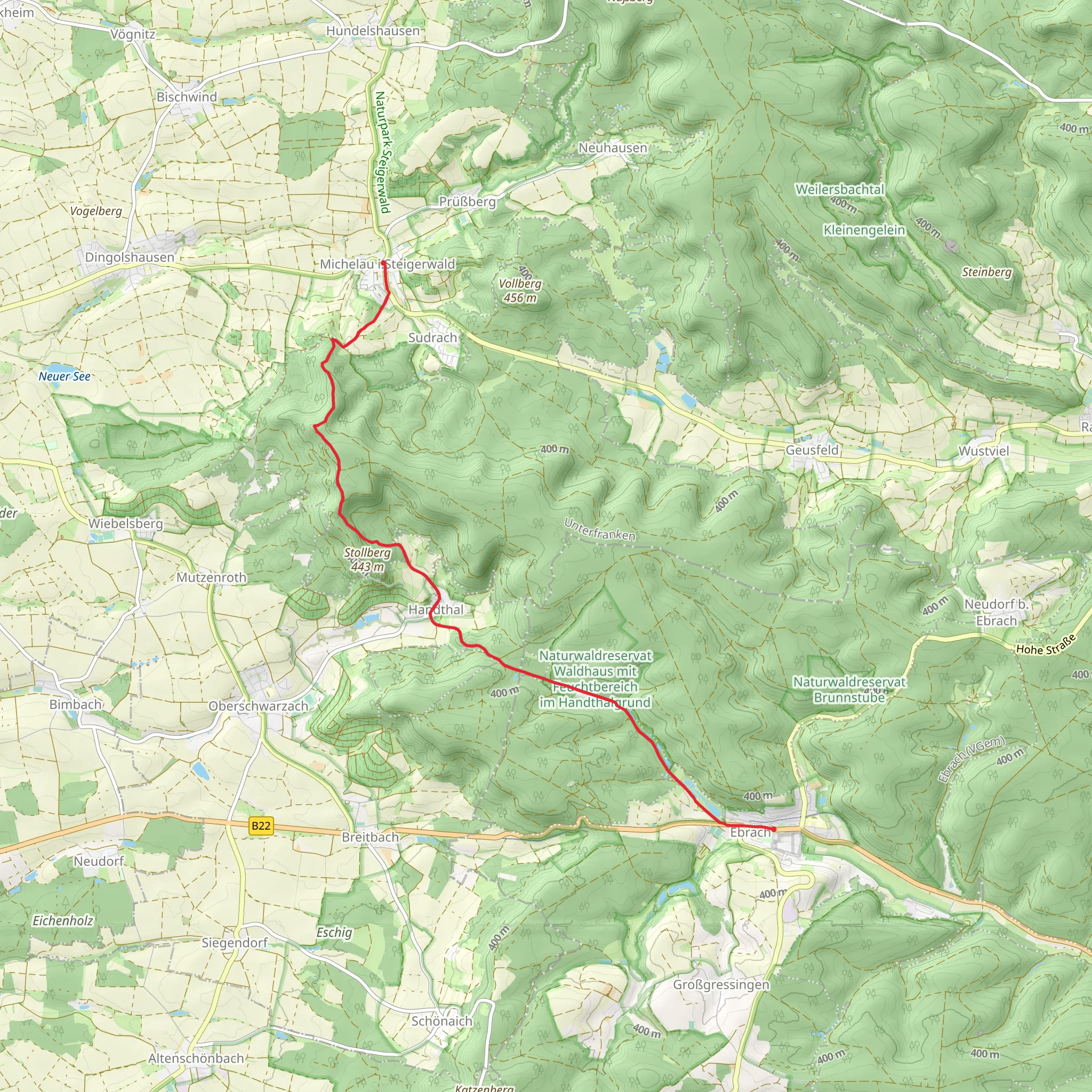 Michelau im Steigerwald to Ebrach via Steigerwald mobile static map