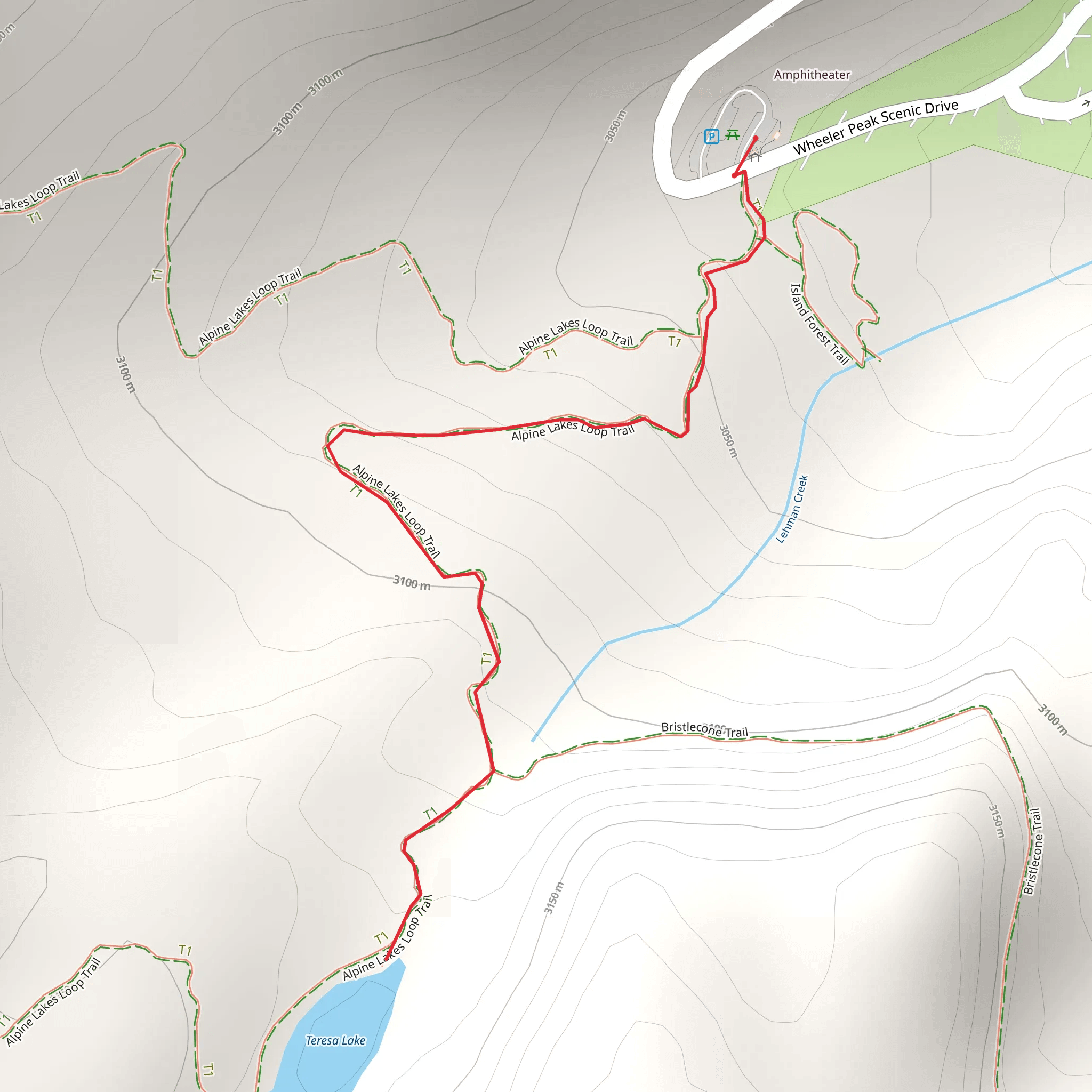 Teresa Lake via Bristlecone and Glacier Trail mobile static map