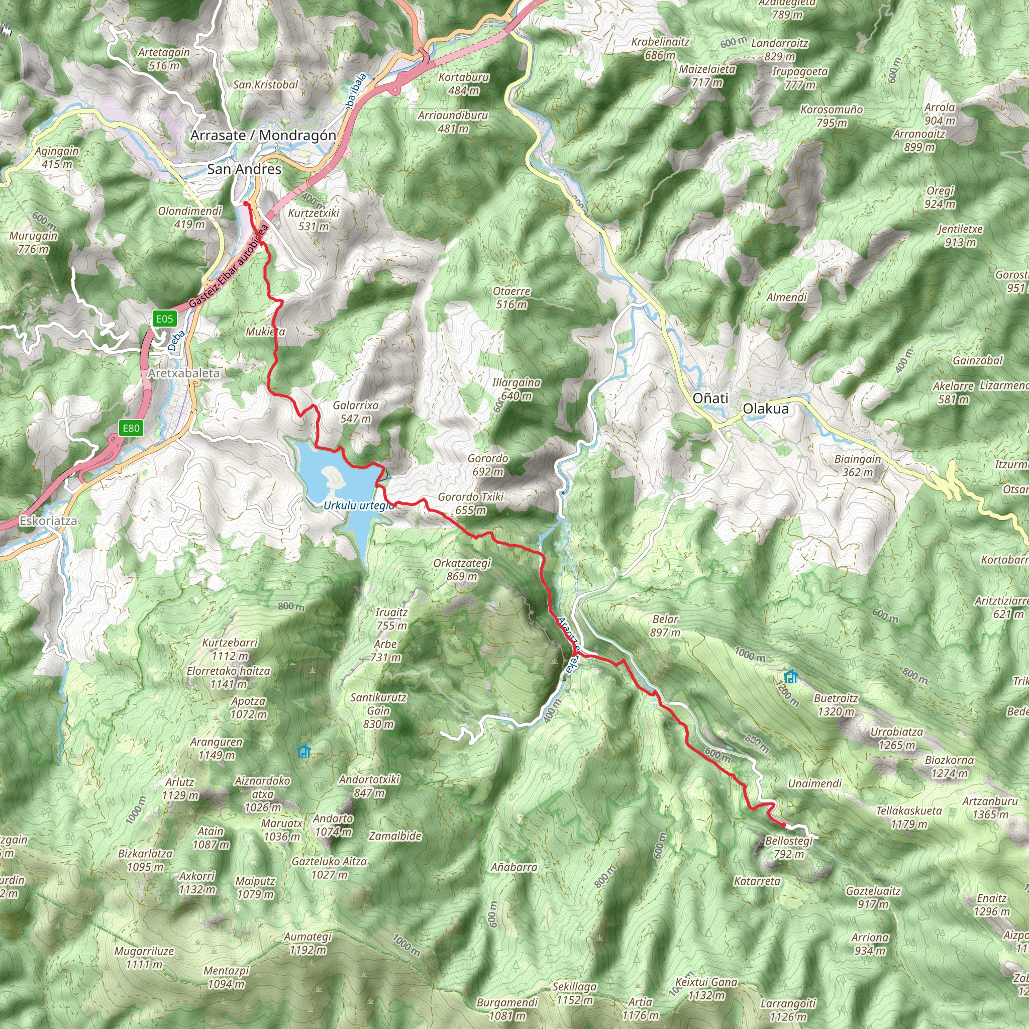 Route of the Pilgrims Arrasete - Arantzazu PR GI 106 mobile static map
