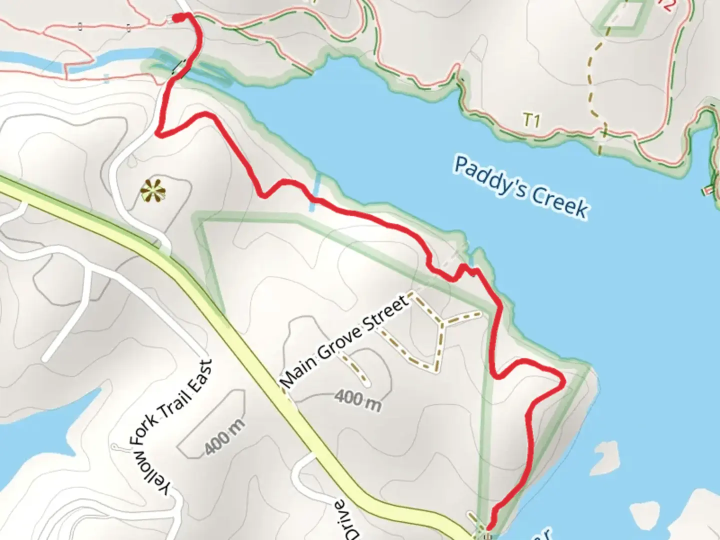 An image depicting the trail Paddy's Creek via Overmountain Victory National Historic Trail and its surrounding area.