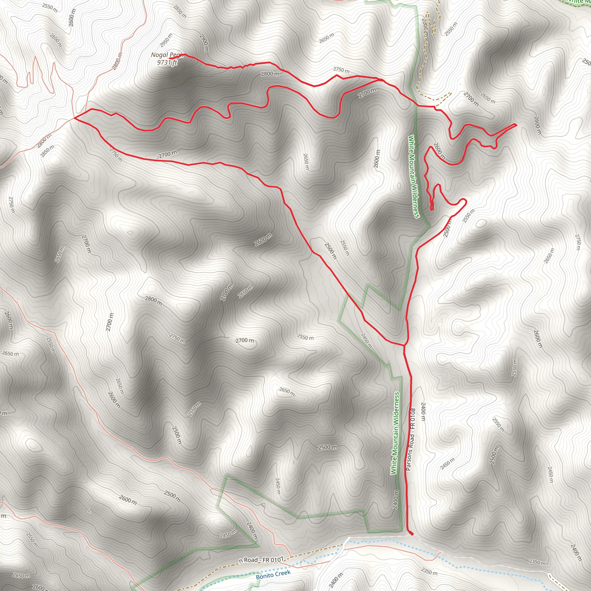 Nogal Peak Trail and Skull Springs Loop Trail mobile static map