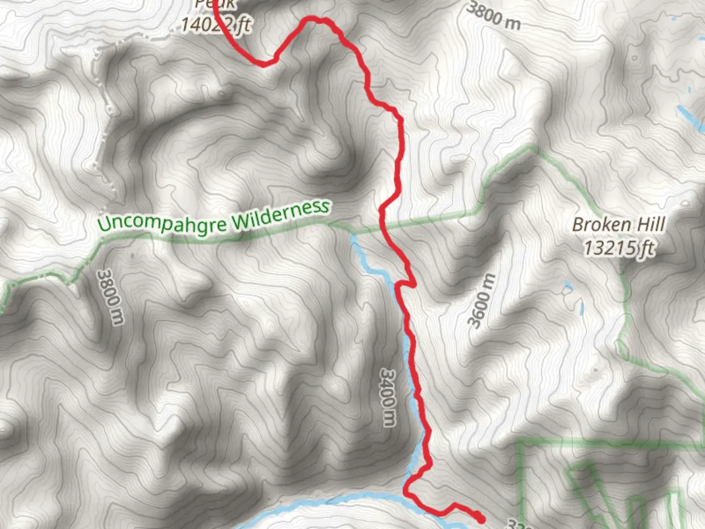 An image depicting the trail Wetterhorn Peak from North Fork Henson Creek Road and its surrounding area.