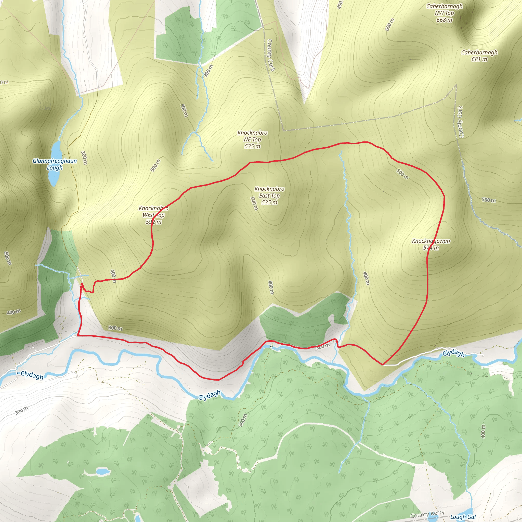Knocknabro & Knocknagowan Mountain Loop Walk mobile static map