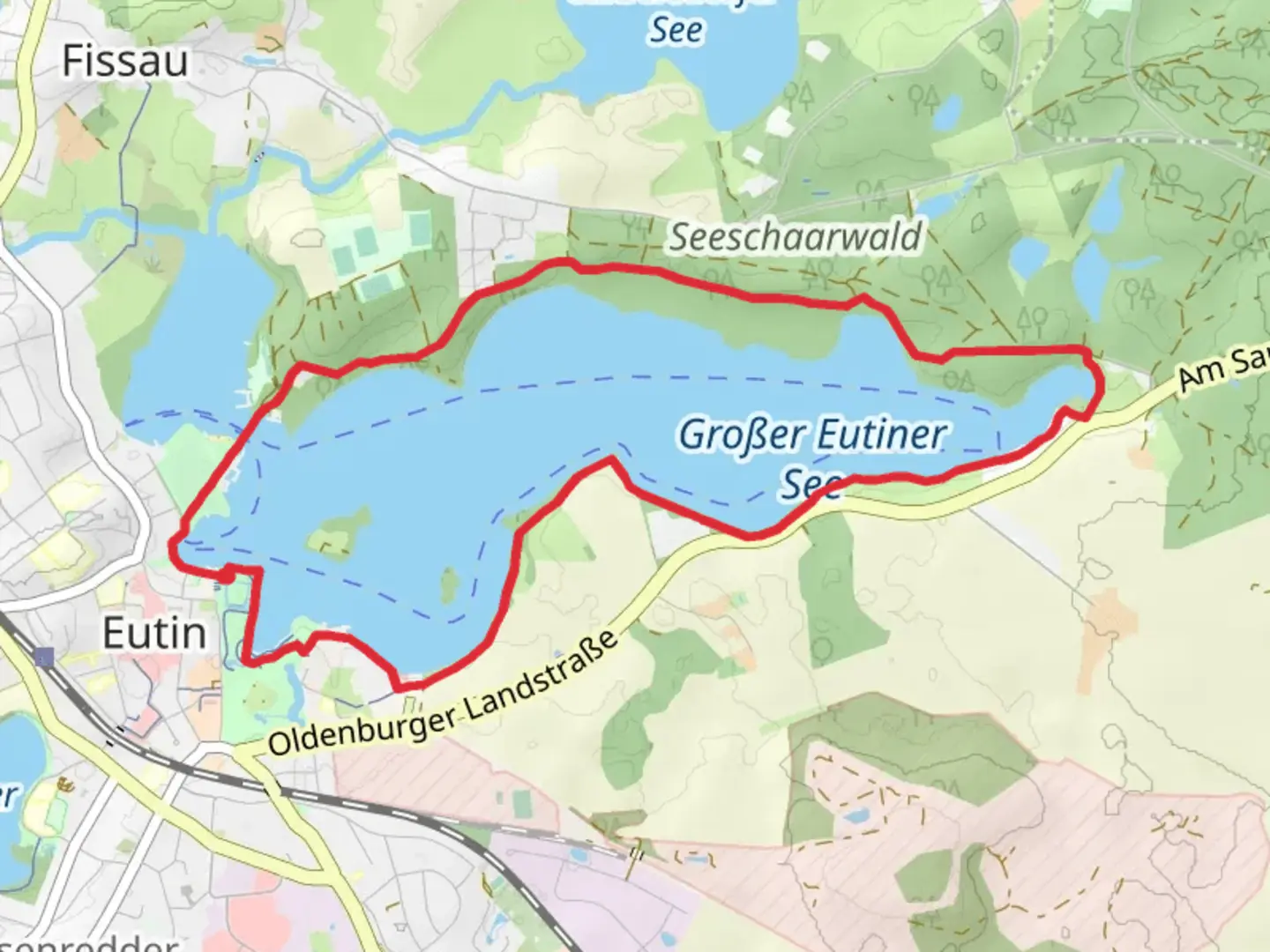 An image depicting the trail Großer Eutiner See and its surrounding area.