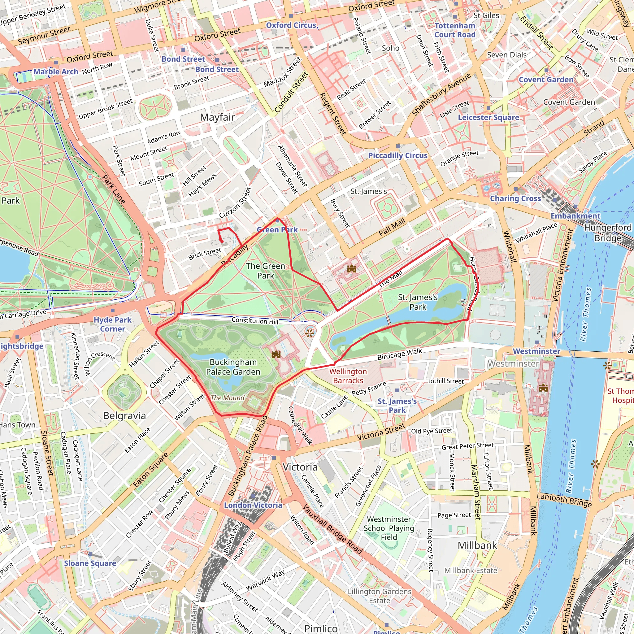 St James Park and Green Park Loop mobile static map
