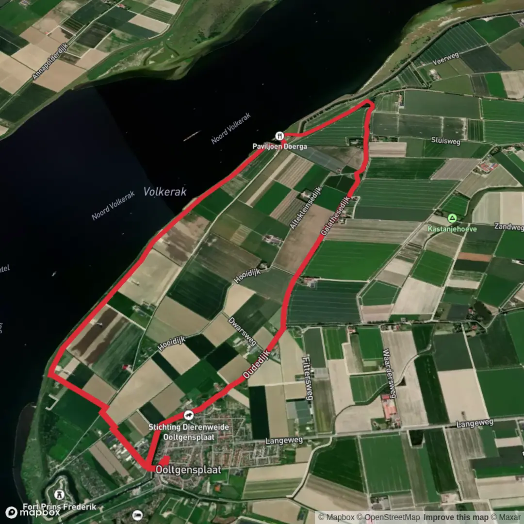 An image depicting the trail Volkerak and Galathesedijk and Groote Adriana - Theodoradijk and its surrounding area.