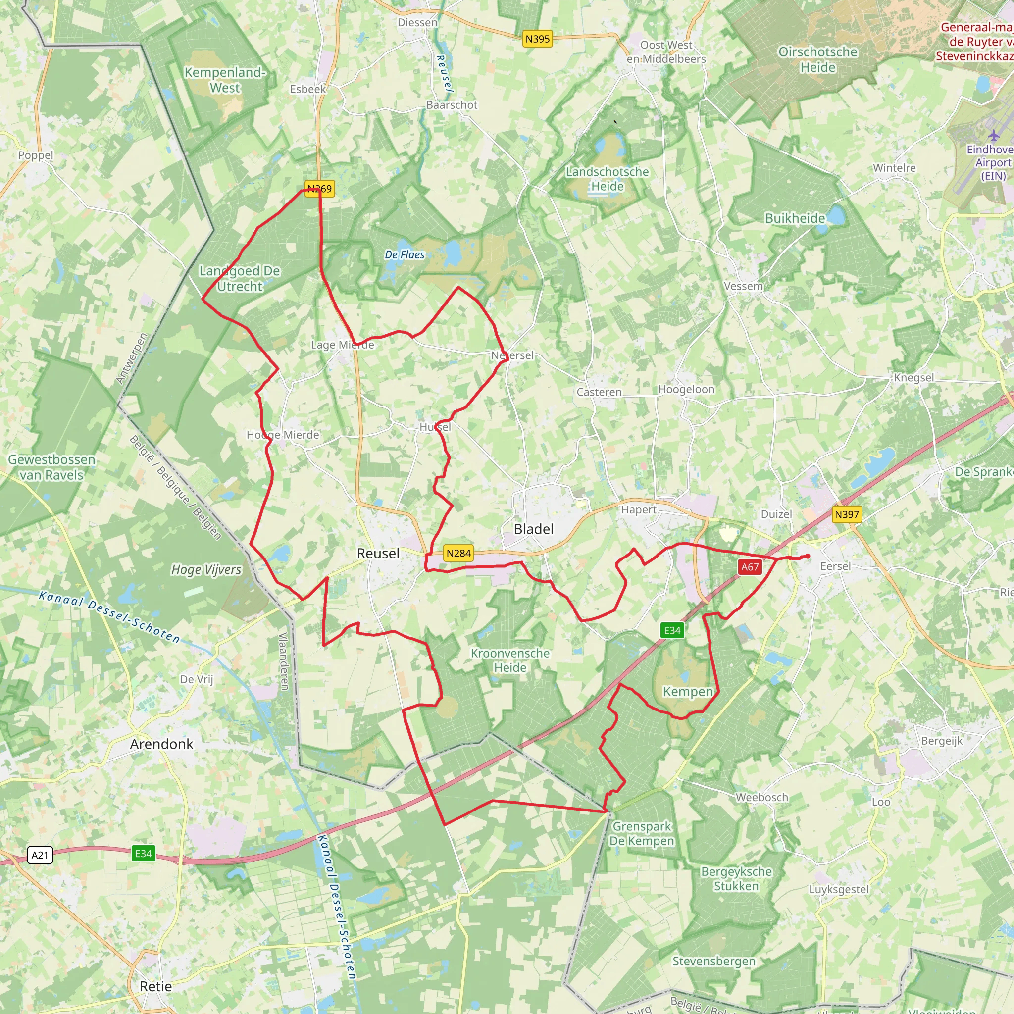 Cartierheide, De Kempem, De groote Cirkel, Beleven and De Uitwijk Loop mobile static map