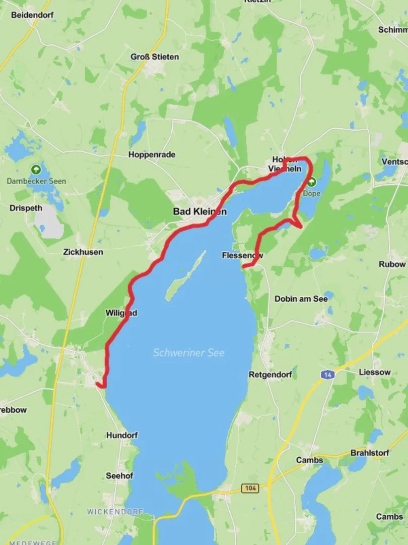 An image depicting the trail Schweriner See Shore Walk and its surrounding area.