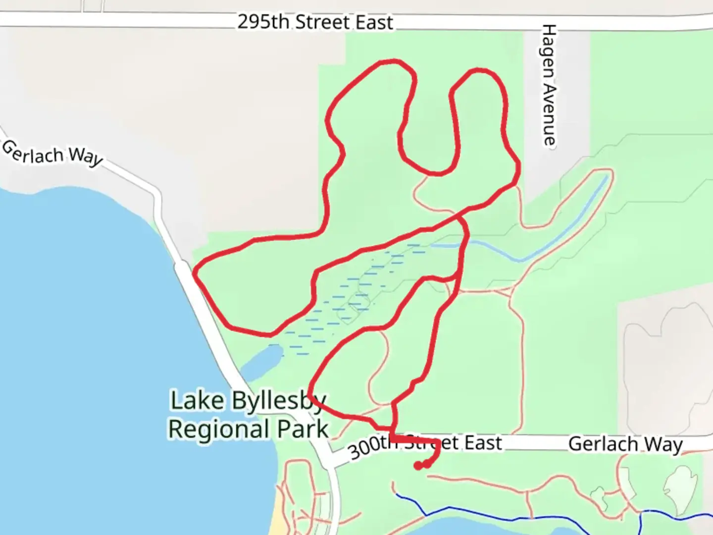 An image depicting the trail Lake Byllesby Regional Park Loop and its surrounding area.