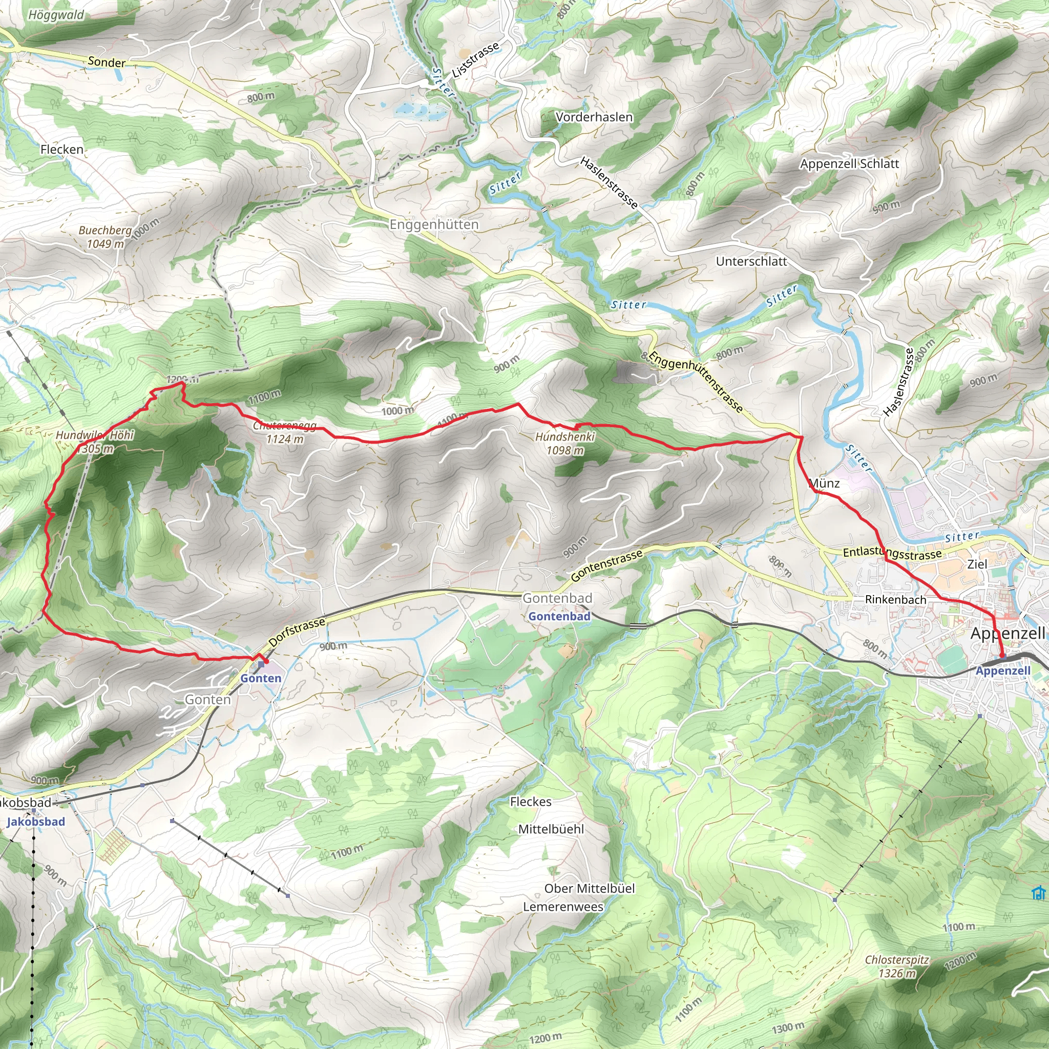 Gonten to Appenzell Trail mobile static map