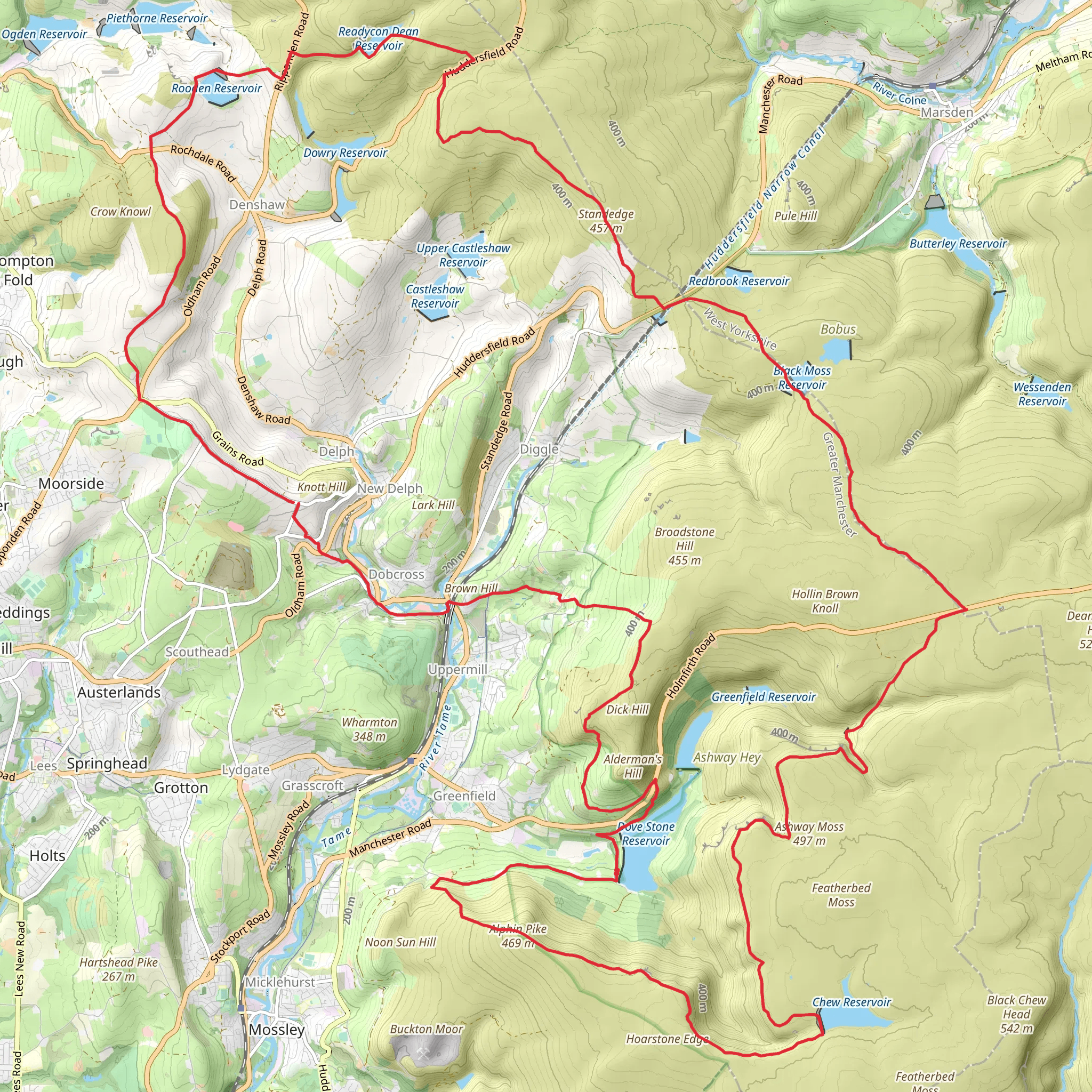 East of Manchester Loop from Dovestones Reservoir mobile static map
