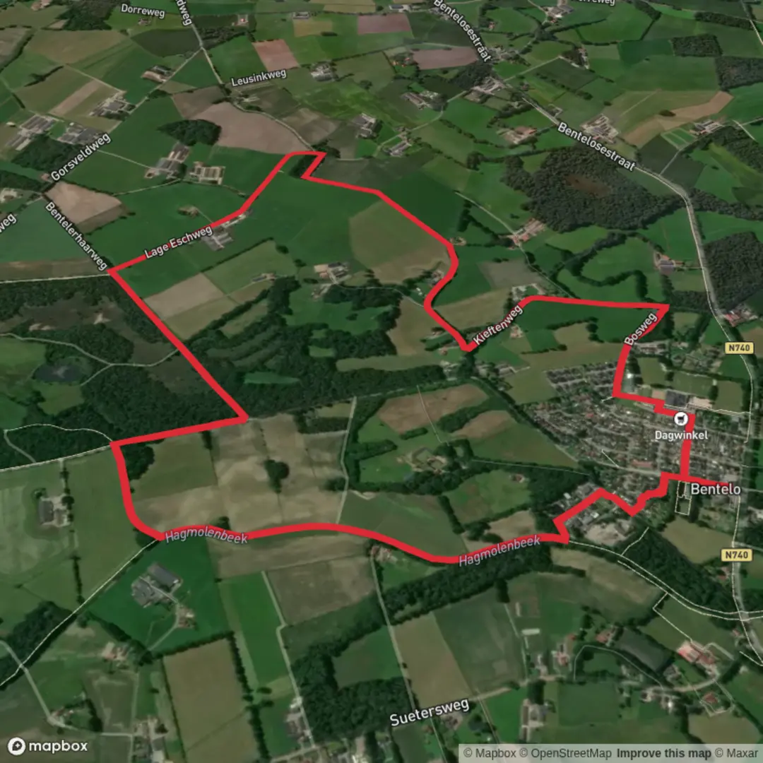 An image depicting the trail Hagmolenbeek via Katiers Weg and Grondhutten Weg and its surrounding area.