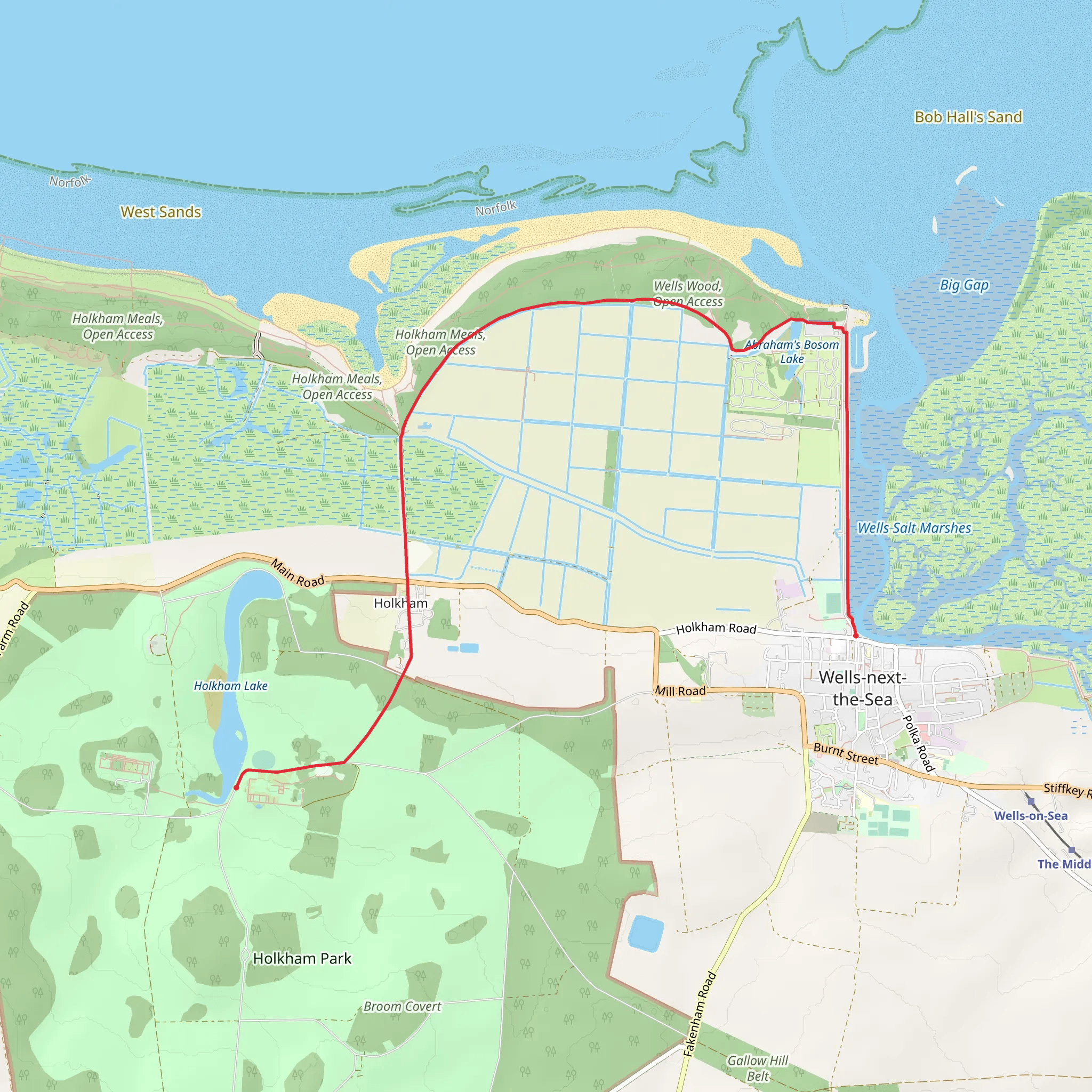 Wells to Holkham Walk mobile static map