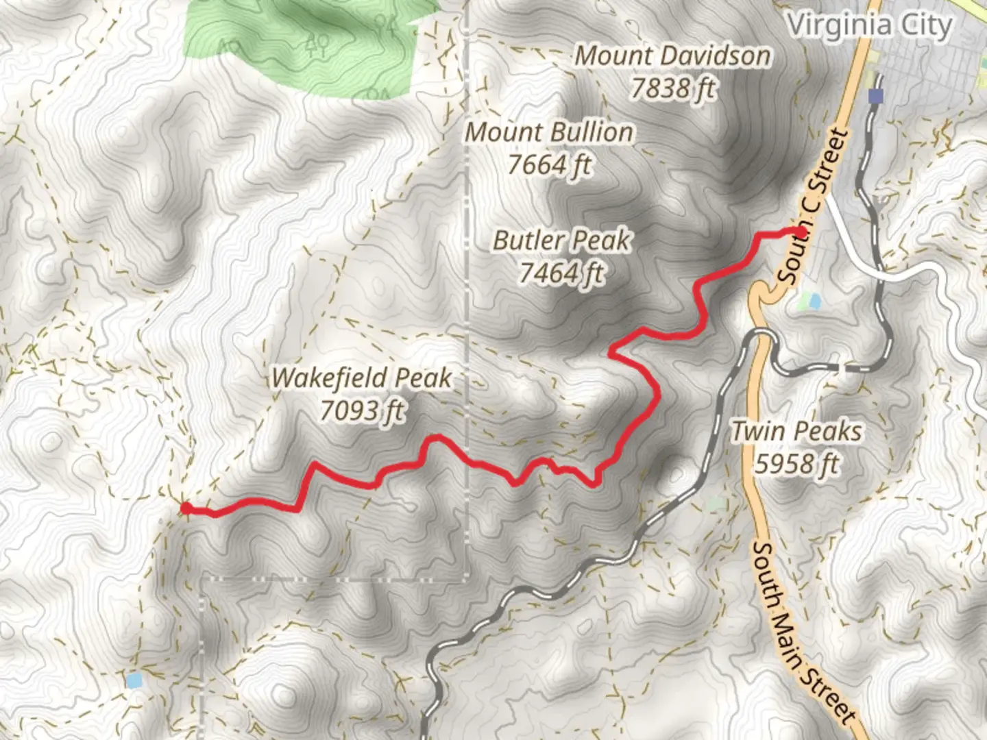 An image depicting the trail Ophir Grade via ADT and its surrounding area.