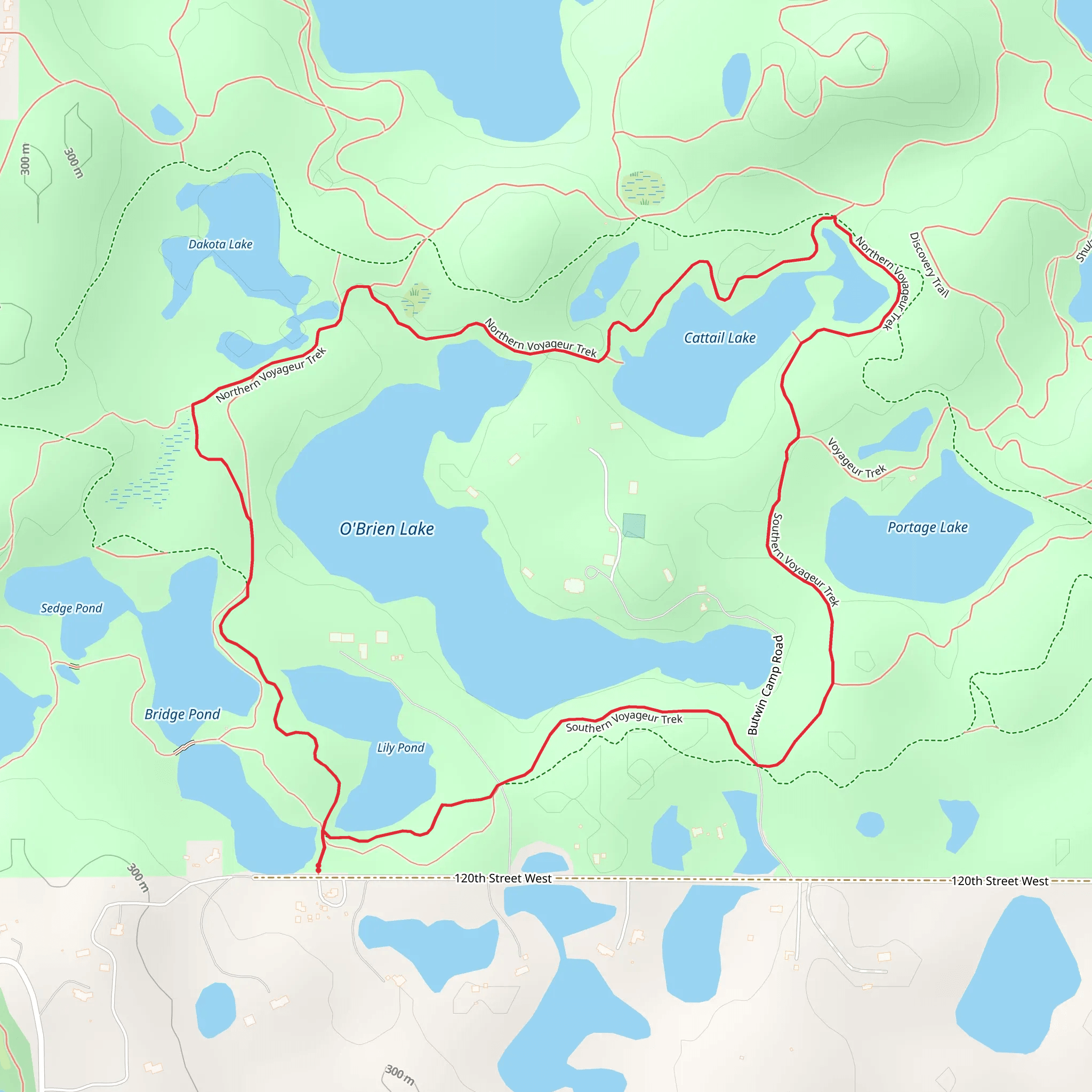 Lily Pond, O'Brien Lake and Cattail Lake Loop mobile static map