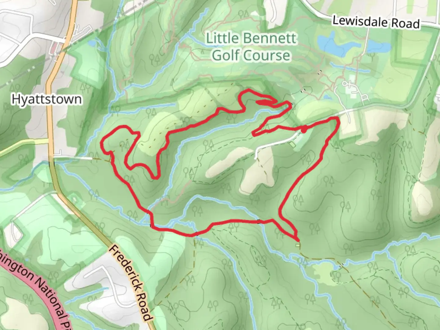 An image depicting the trail Sidewinder, Western Piedmont and Pine Grove Loop Trail and its surrounding area.