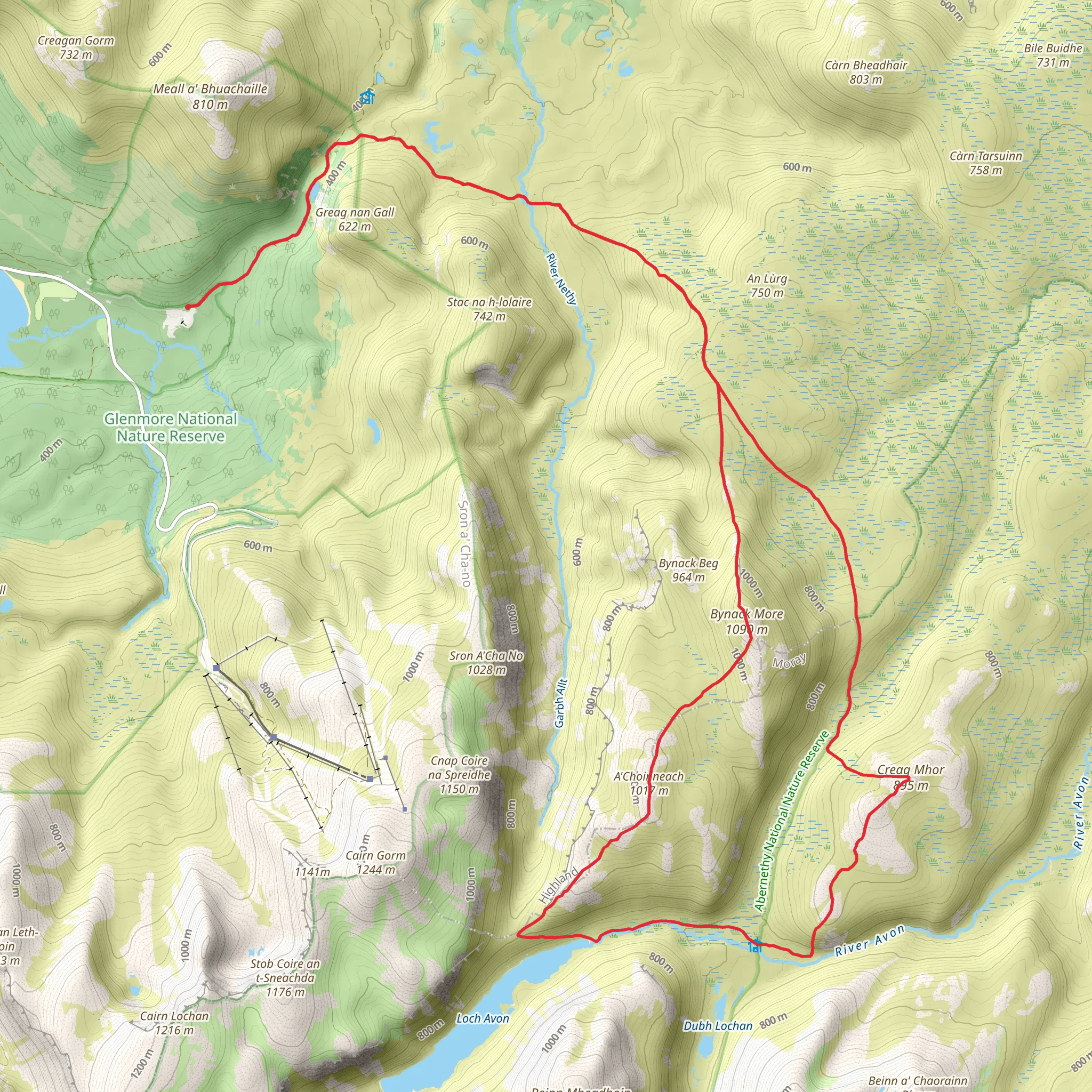 Creag Mhor and Bynack More Loop from Glenmore mobile static map