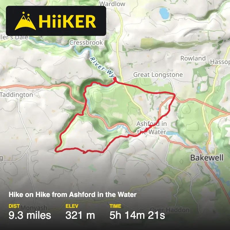 A map preview of the recording Hike on Hike from Ashford in the Water.