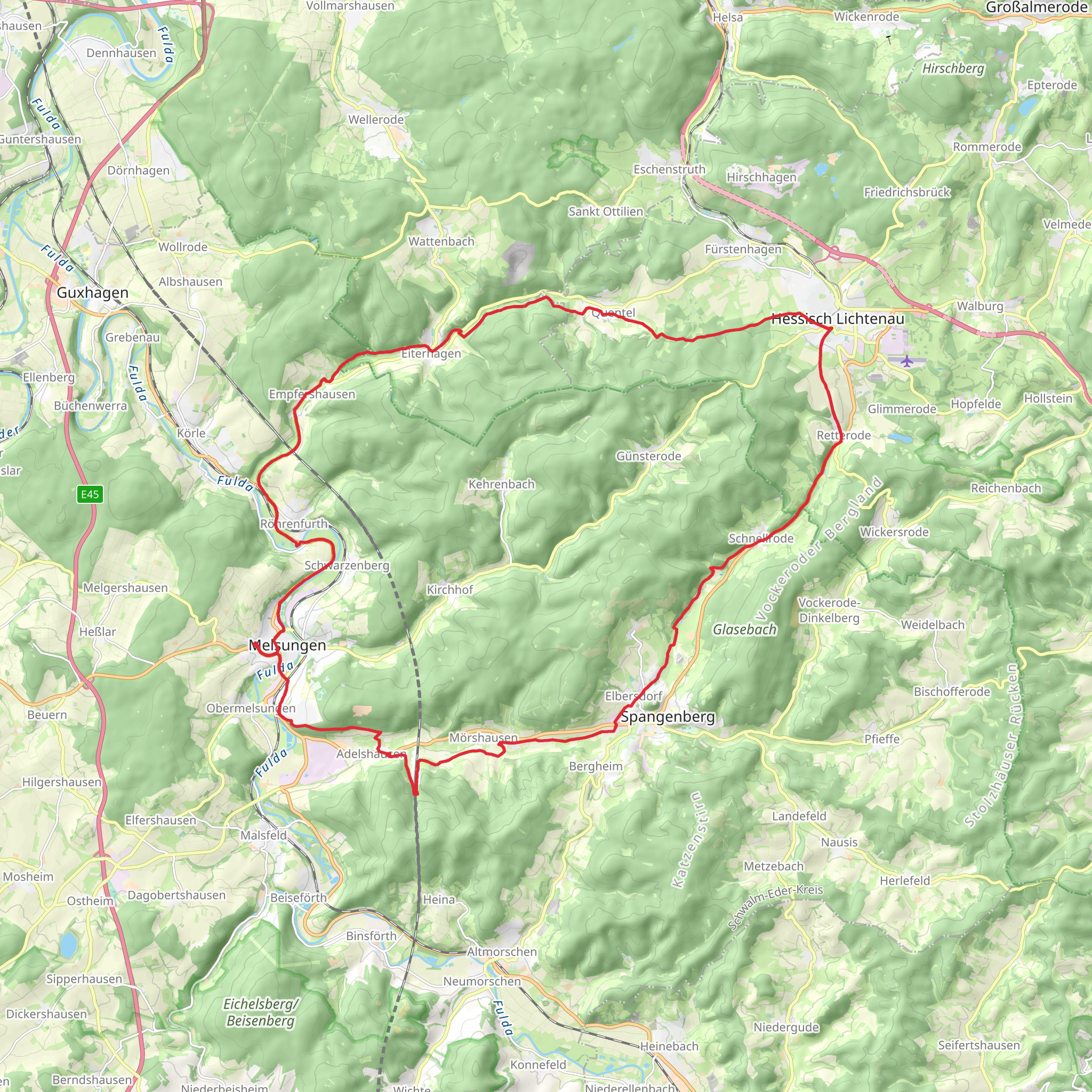Fulda via Elisabethpfad and Eder Geister Weg mobile static map