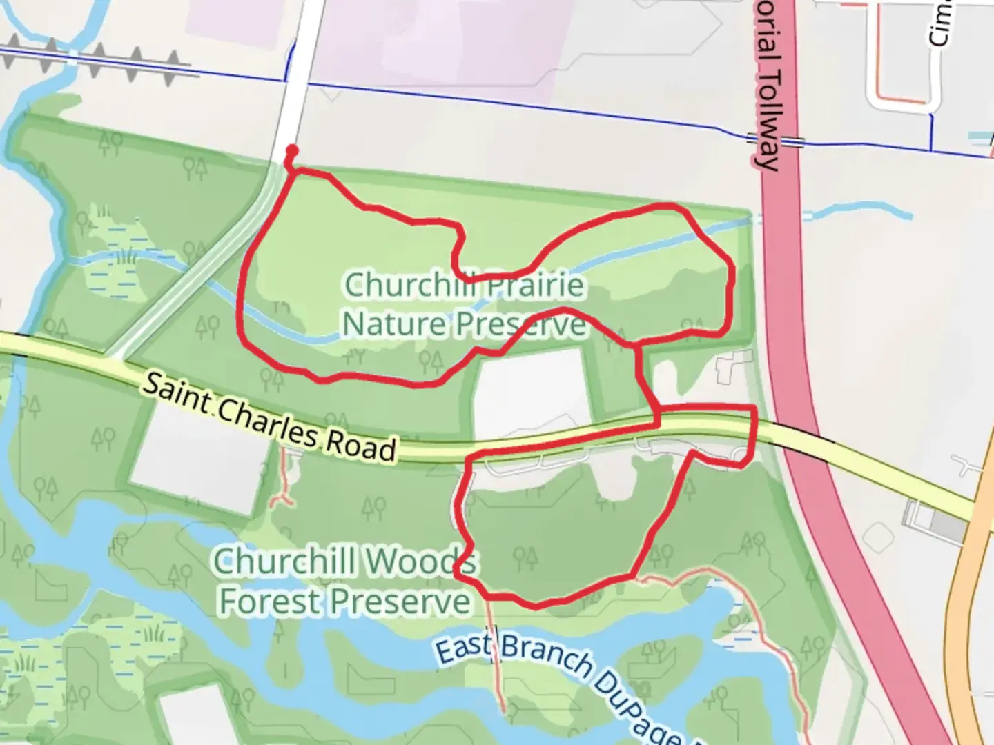 An image depicting the trail East Branch DuPage River Loop and its surrounding area.
