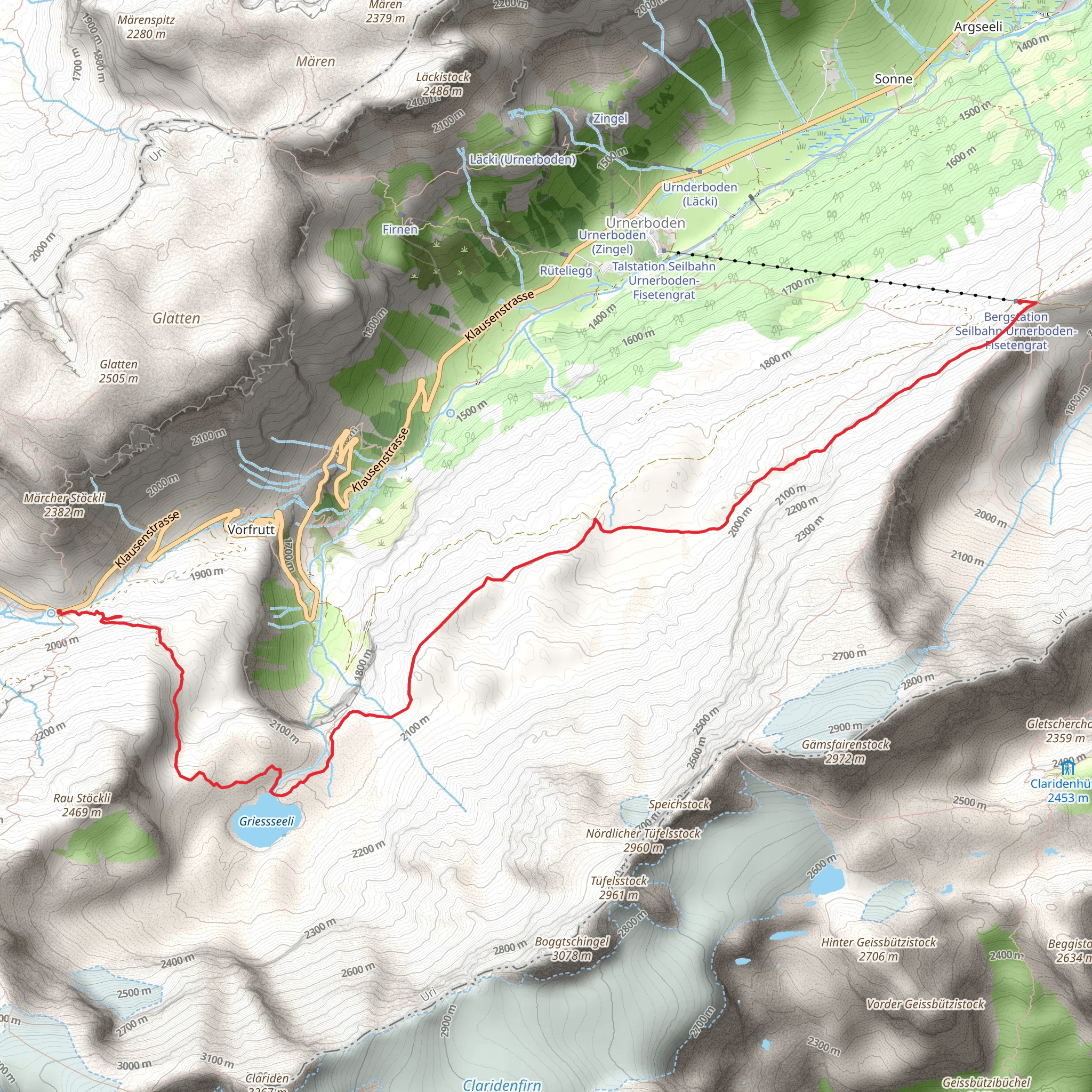Klausenpass to Fisetenpass Trail mobile static map