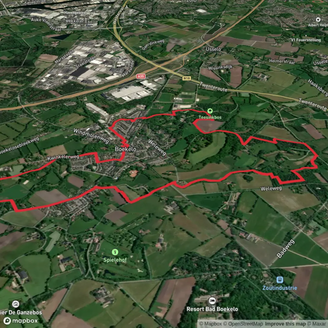 An image depicting the trail Teesinkbos and Stemlande via Boeklelo - Blauwe Route and Rondje Enschede and its surrounding area.