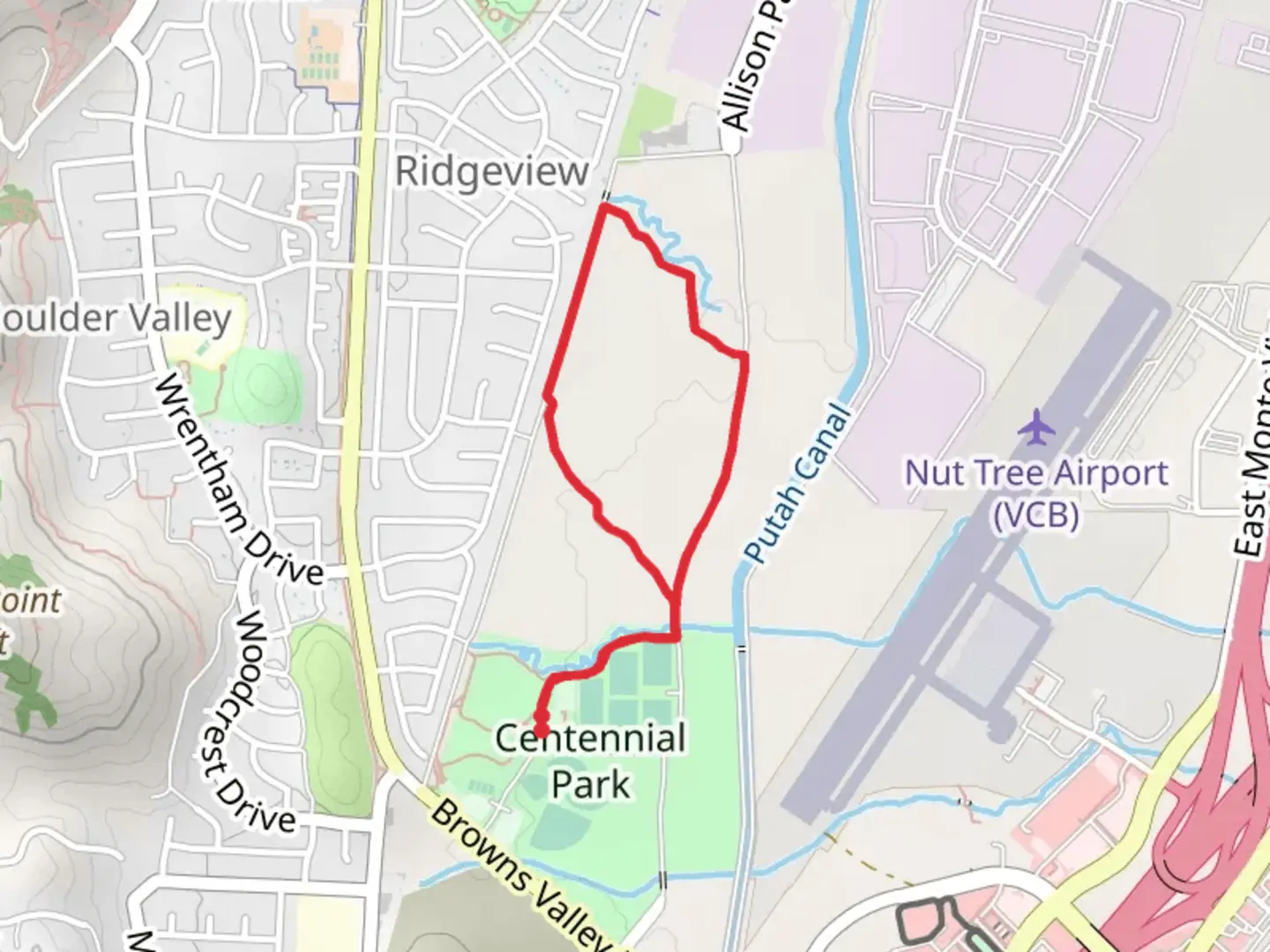 An image depicting the trail Centennial Park Loop and its surrounding area.