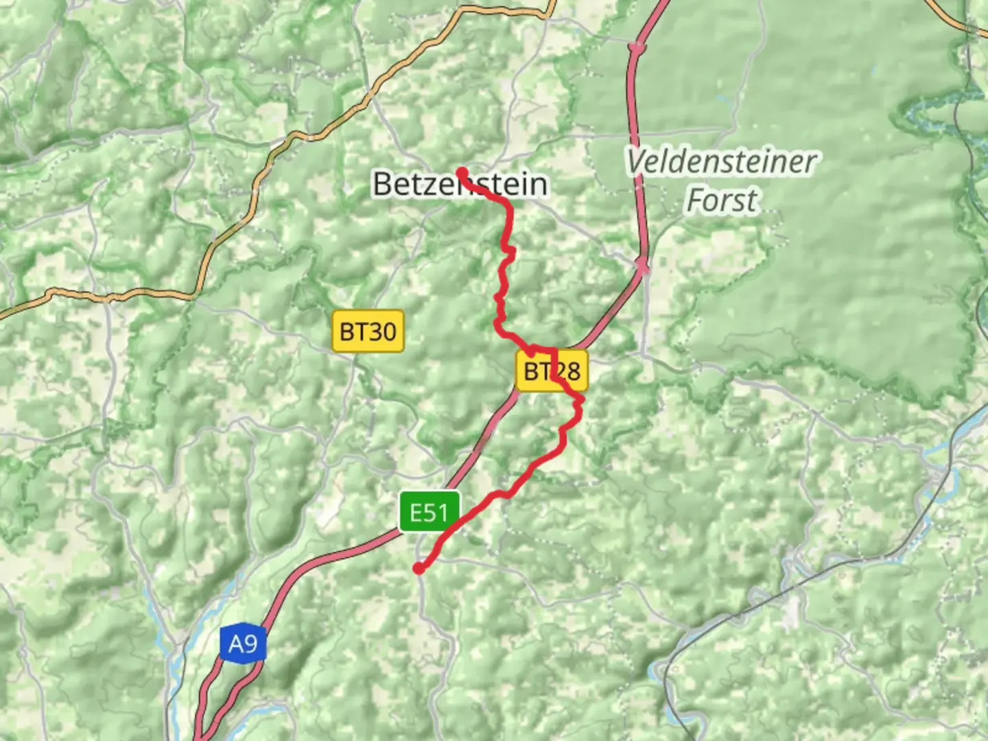 An image depicting the trail Hormersdorf to betzenstein via Reuthof-Plech and its surrounding area.