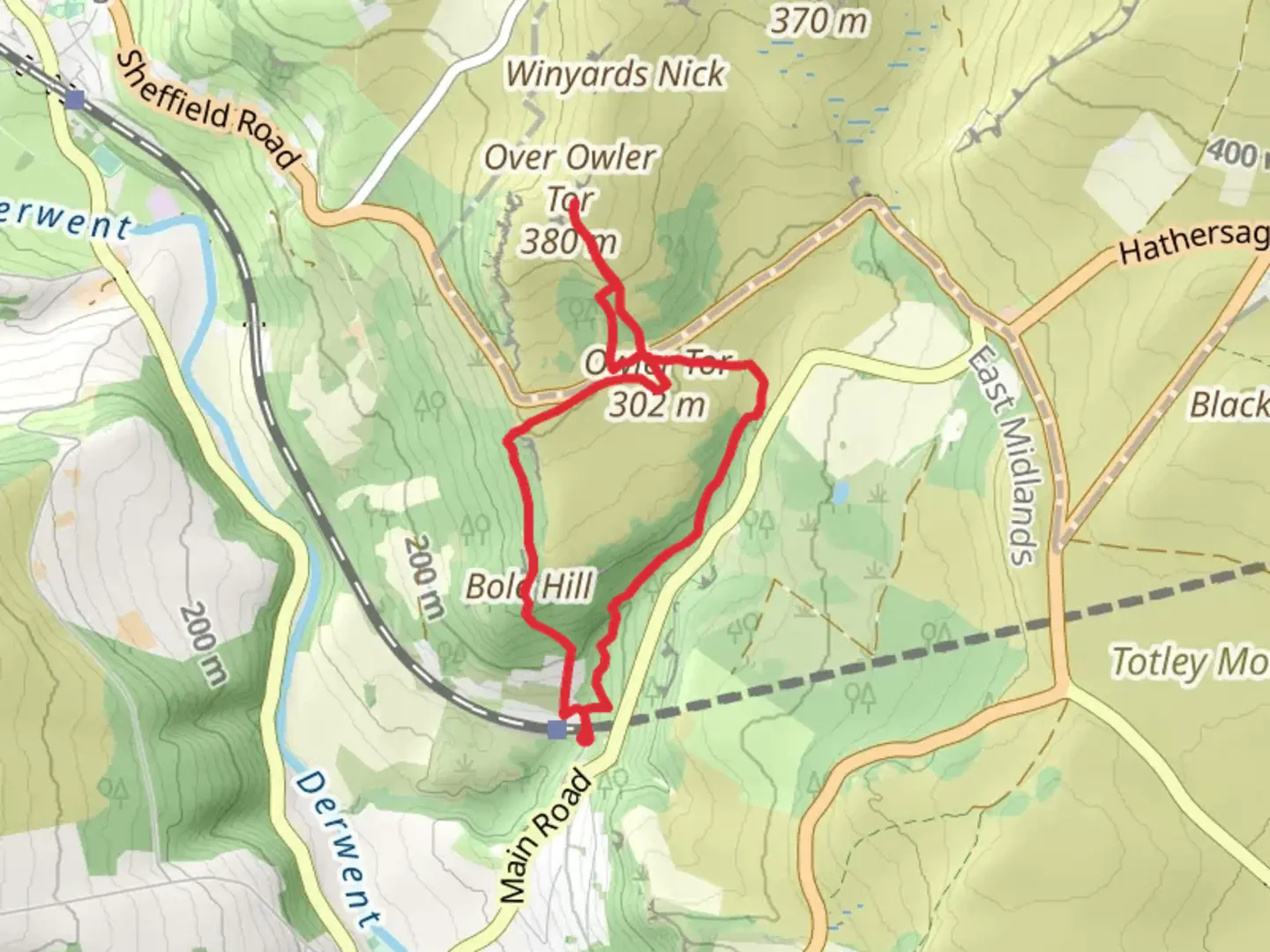 An image depicting the trail Bole Hiill, Grey Millstone Quarries and Yarncliff Wood Loop and its surrounding area.