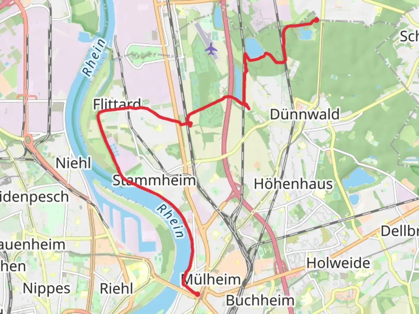 An image depicting the trail Von-Diergardt-See via Koelnpfad and its surrounding area.