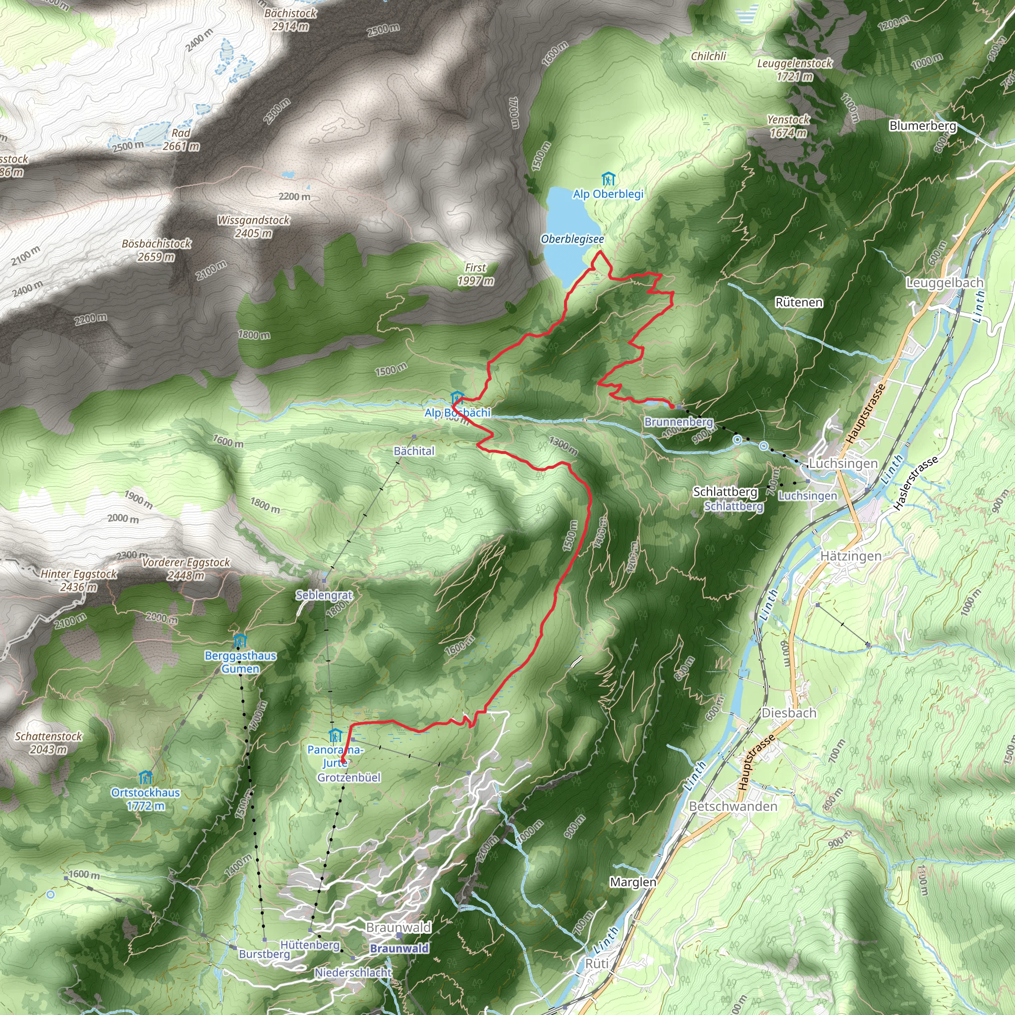 Braunwald - Oberblegisee Lake Trail mobile static map