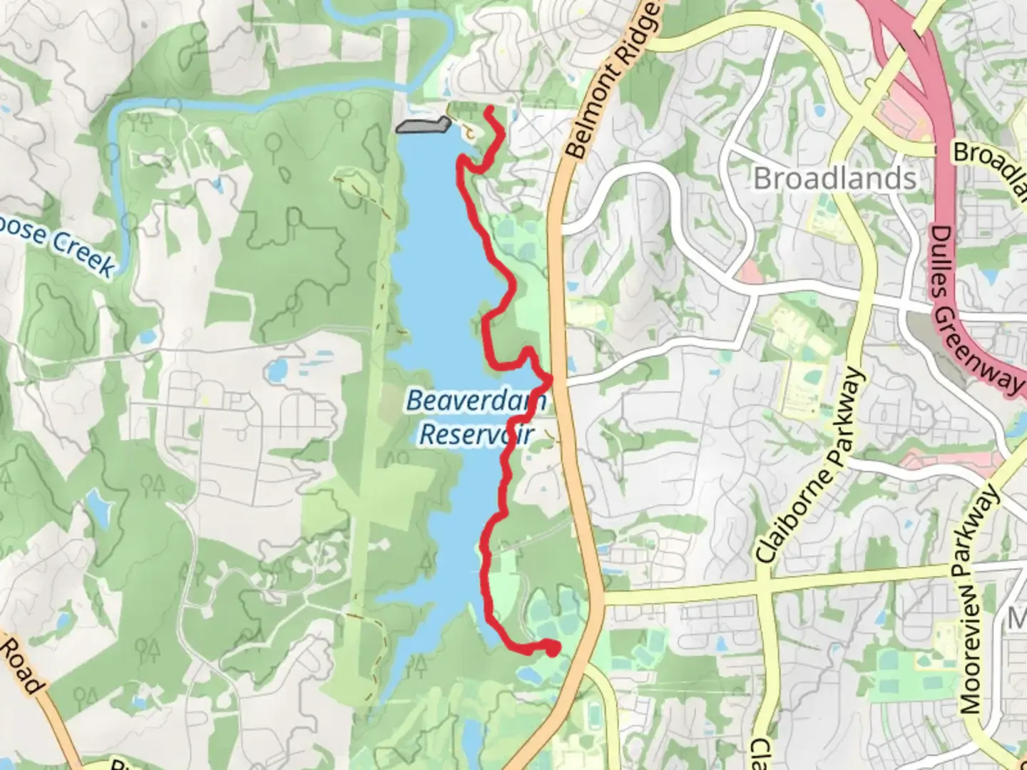 An image depicting the trail Beaverdam Reservoir and its surrounding area.