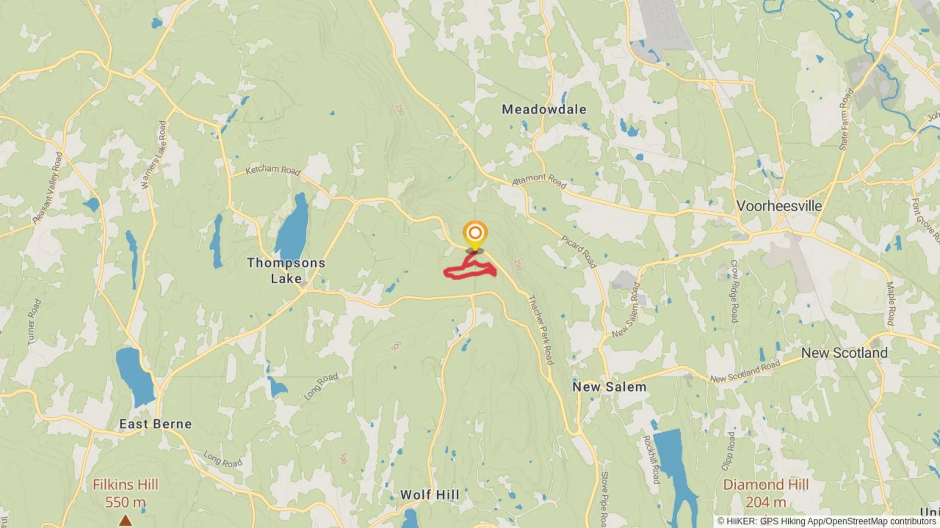 An image depicting the trail Thacher Park Road Loop and its surrounding area.