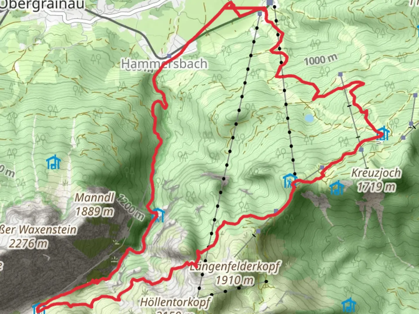 An image depicting the trail Kreuzeck and Hollentalangerhutte Loop and its surrounding area.