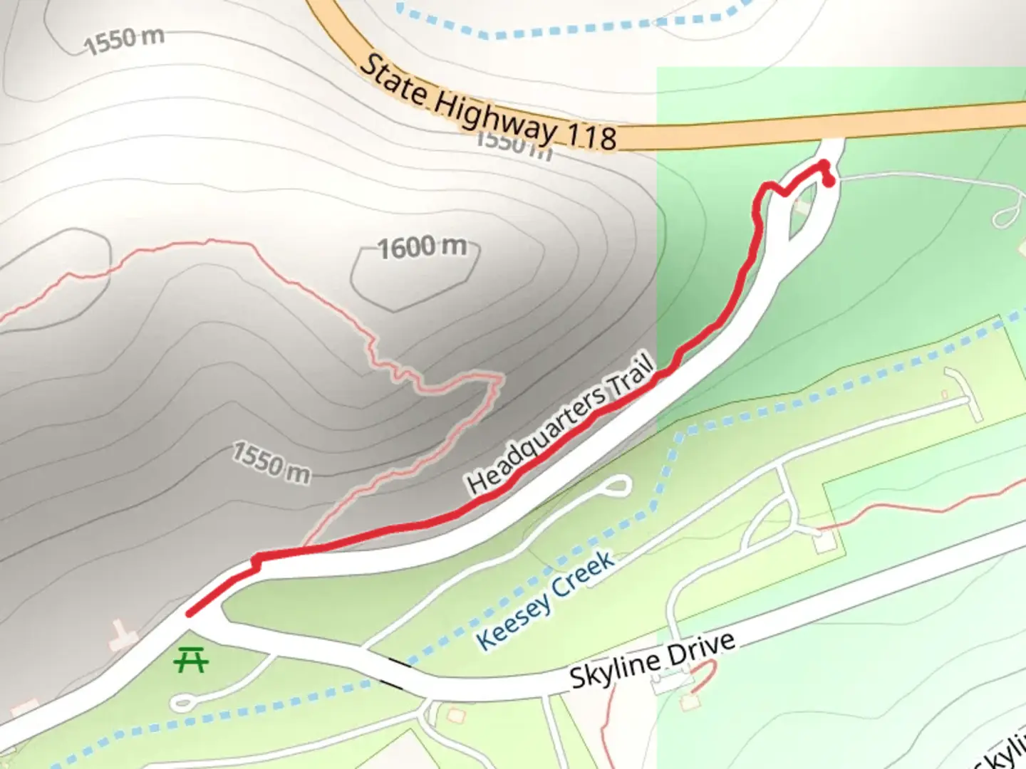 An image depicting the trail Headquarters Trail and its surrounding area.