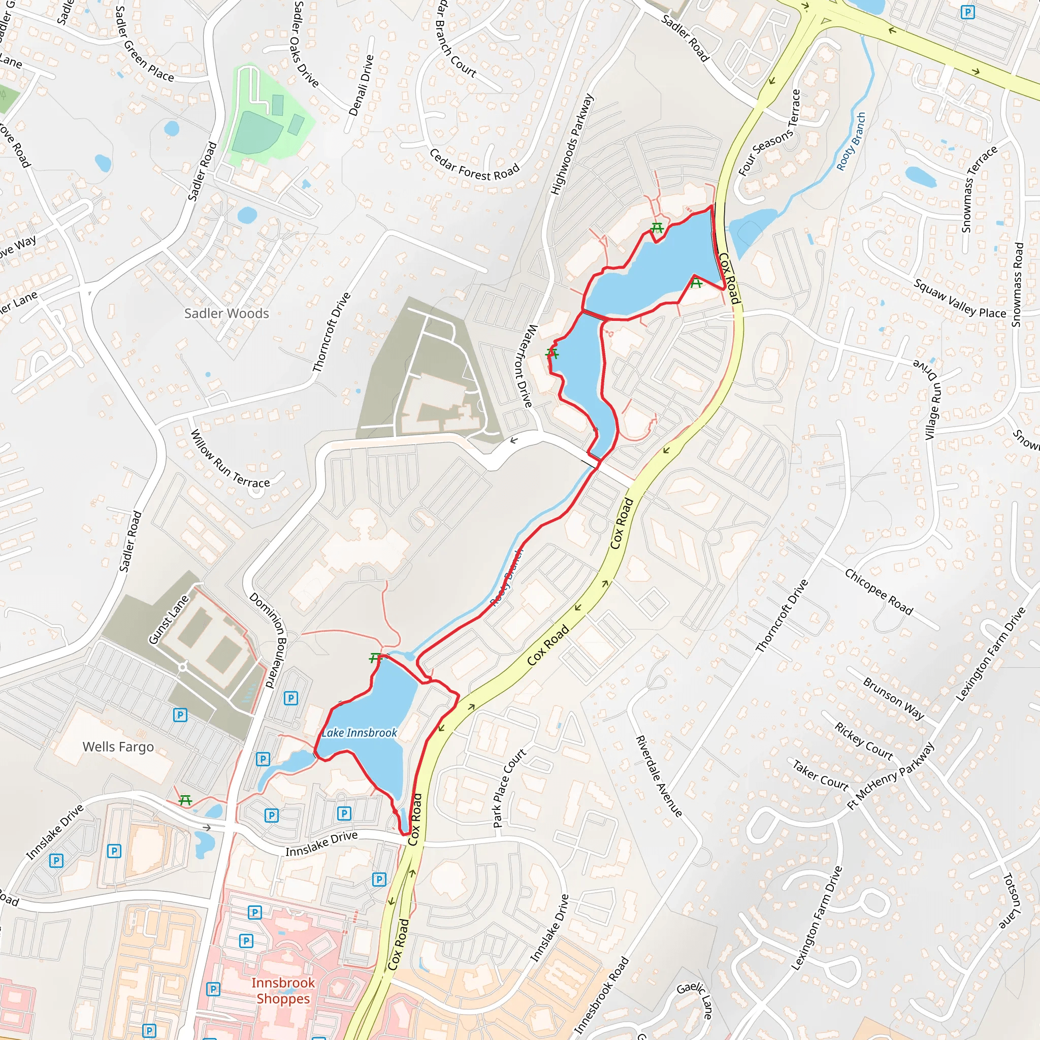 Lake Innsbrook and Waterfront Lake Loop mobile static map