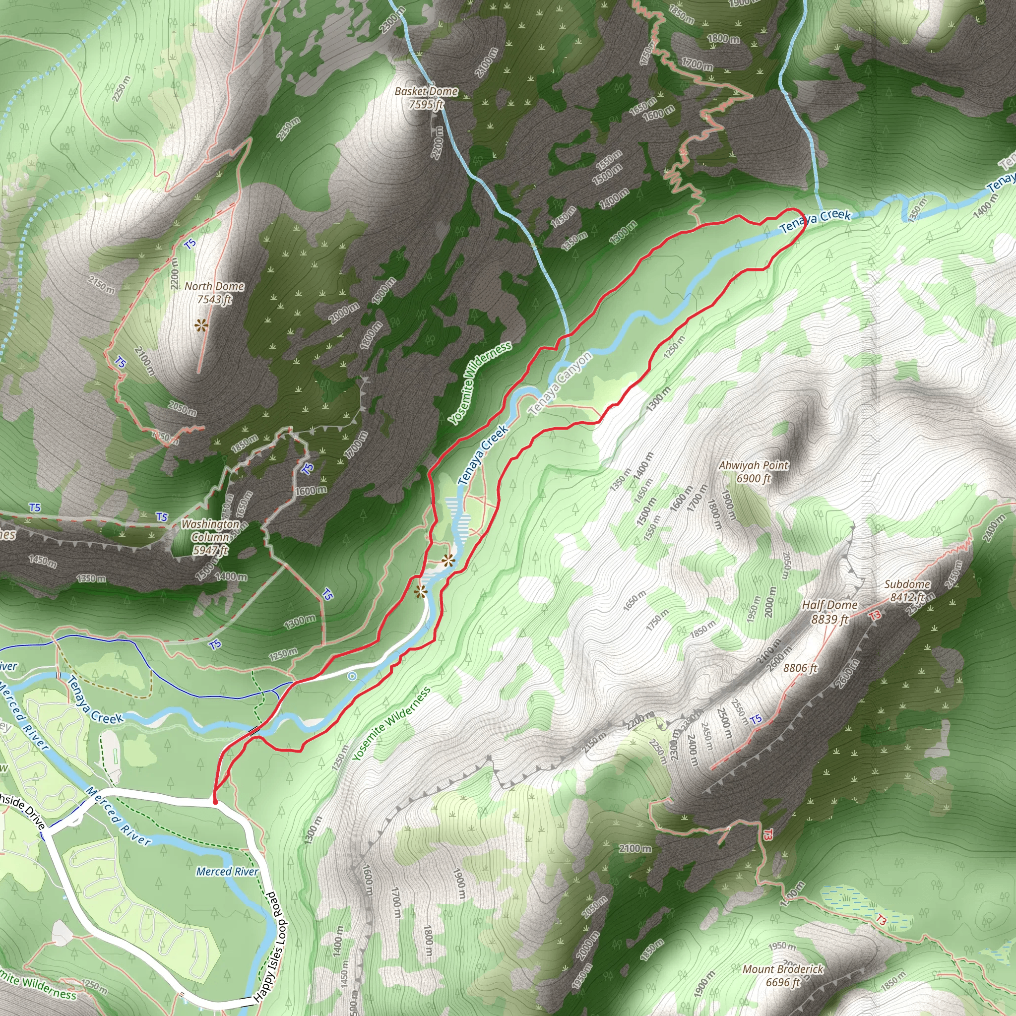 Upper and Lower Mirror Lakes - Yosemite Valley Loop Trail mobile static map