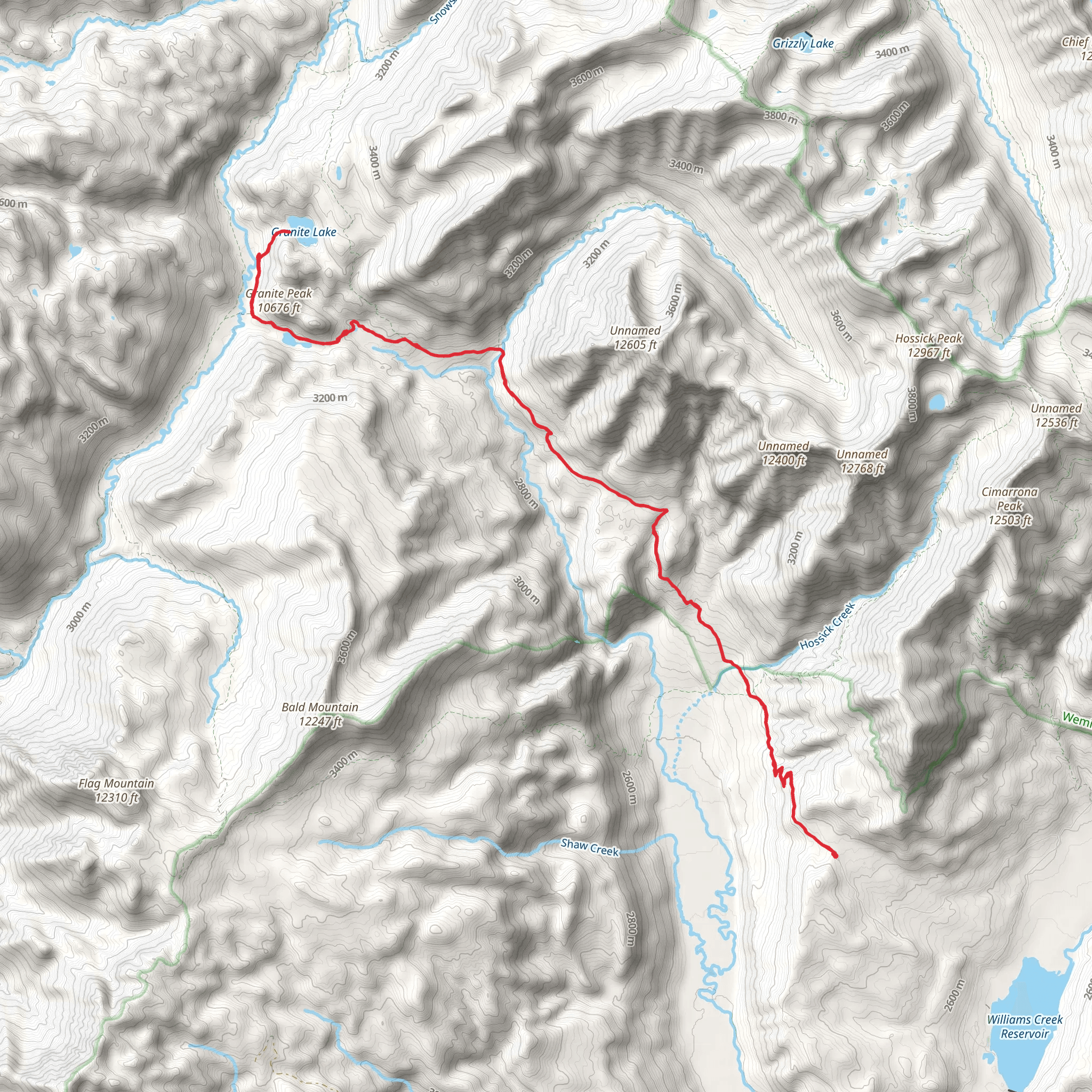 Granite and Divide Lakes Trail mobile static map