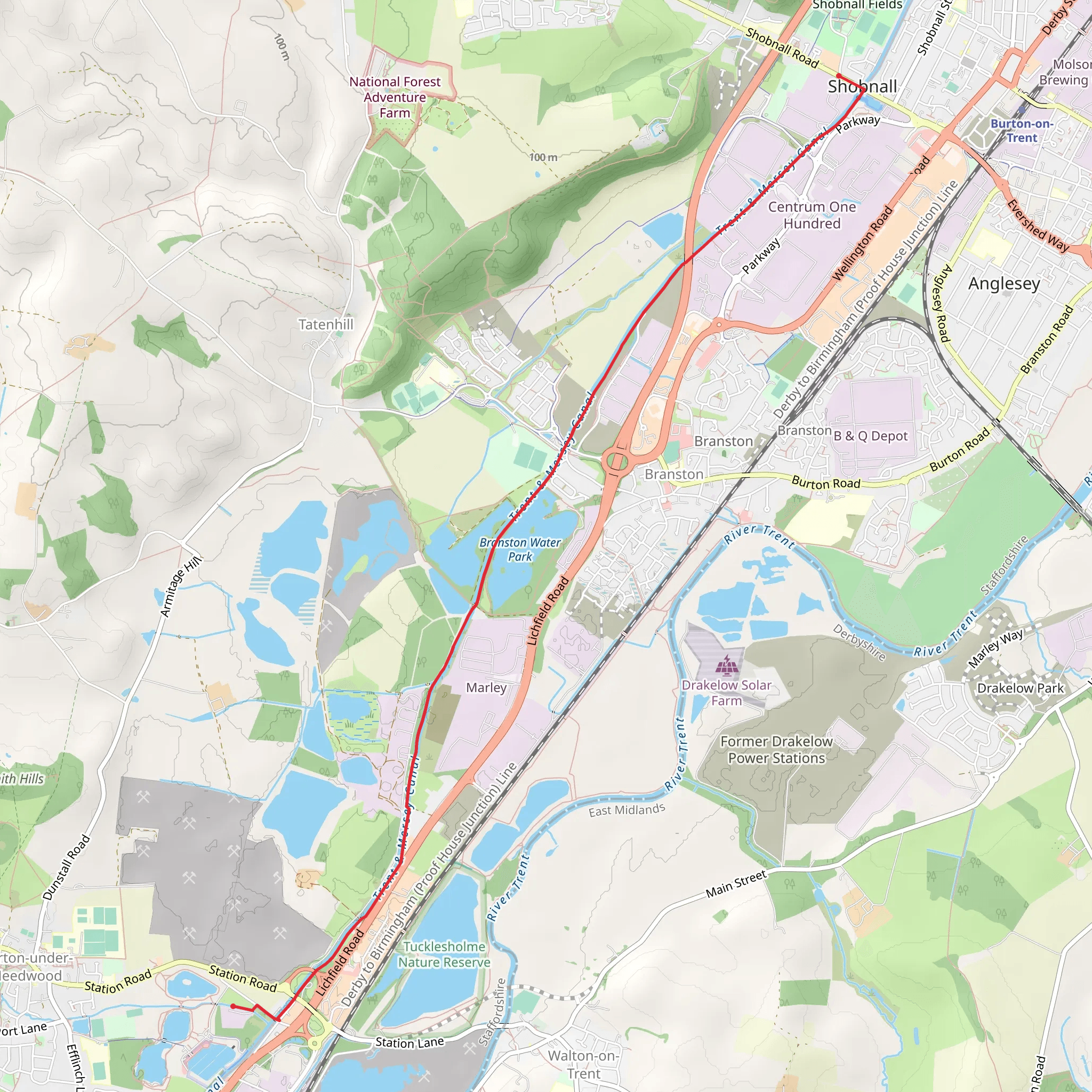 Burton on Trent to Barton under Needwood Canal Walk mobile static map