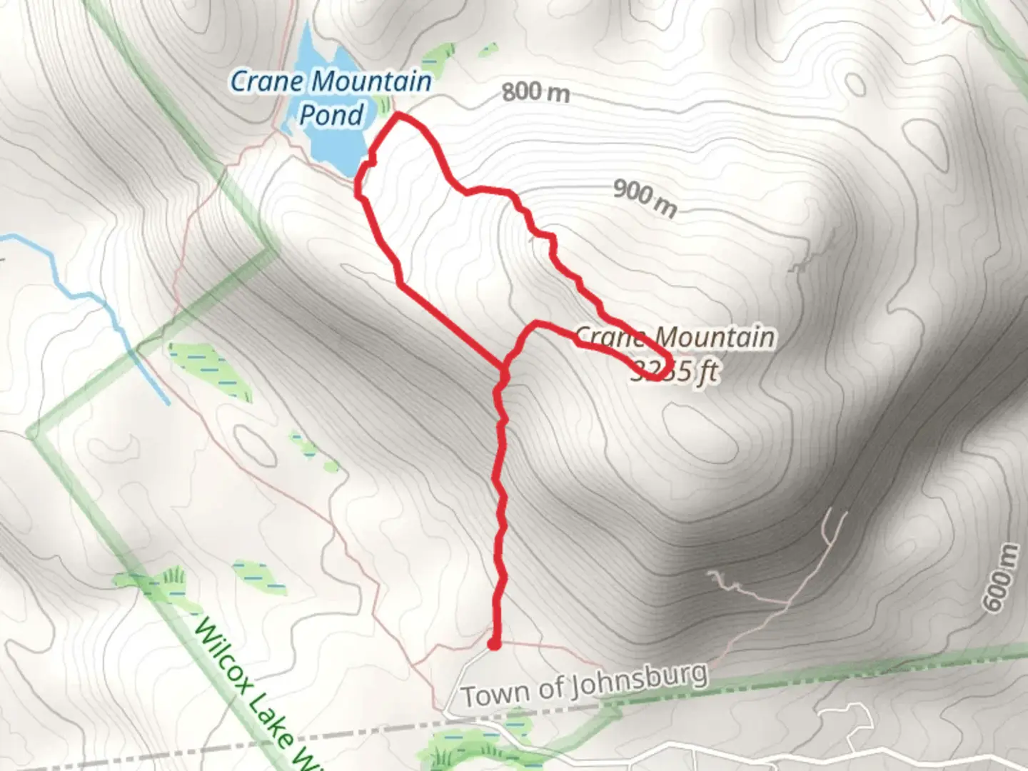 An image depicting the trail Crane Mountain and Crane Mountain Pond Loop via Ski Hi Road and its surrounding area.