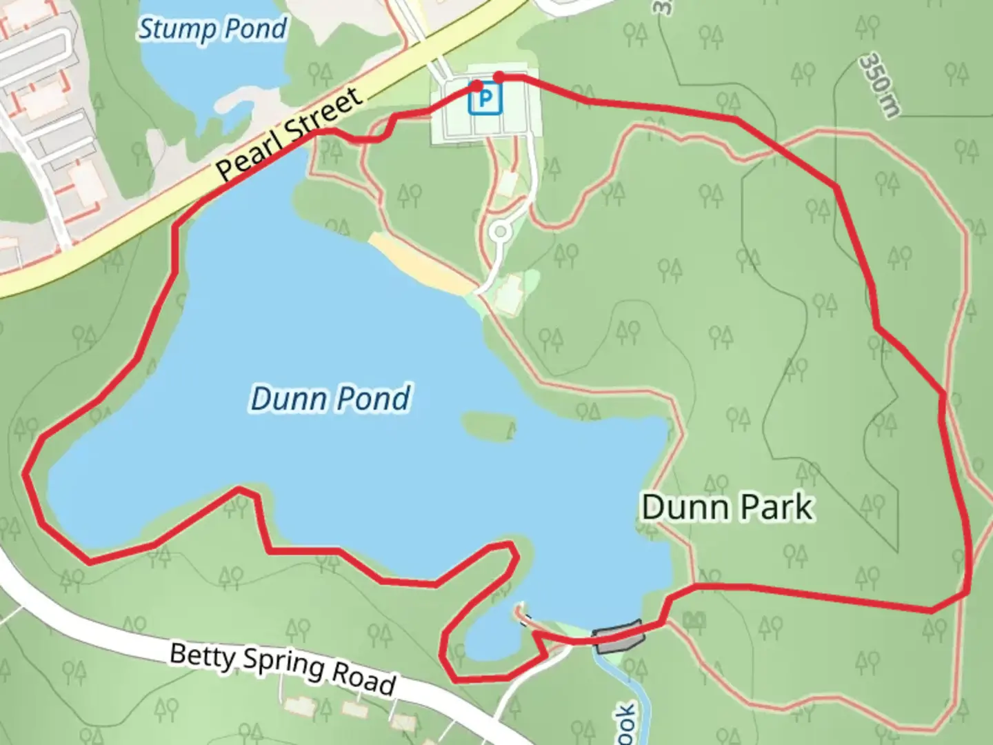 An image depicting the trail Dunn Pond and Dunn Park Loop Trail and its surrounding area.