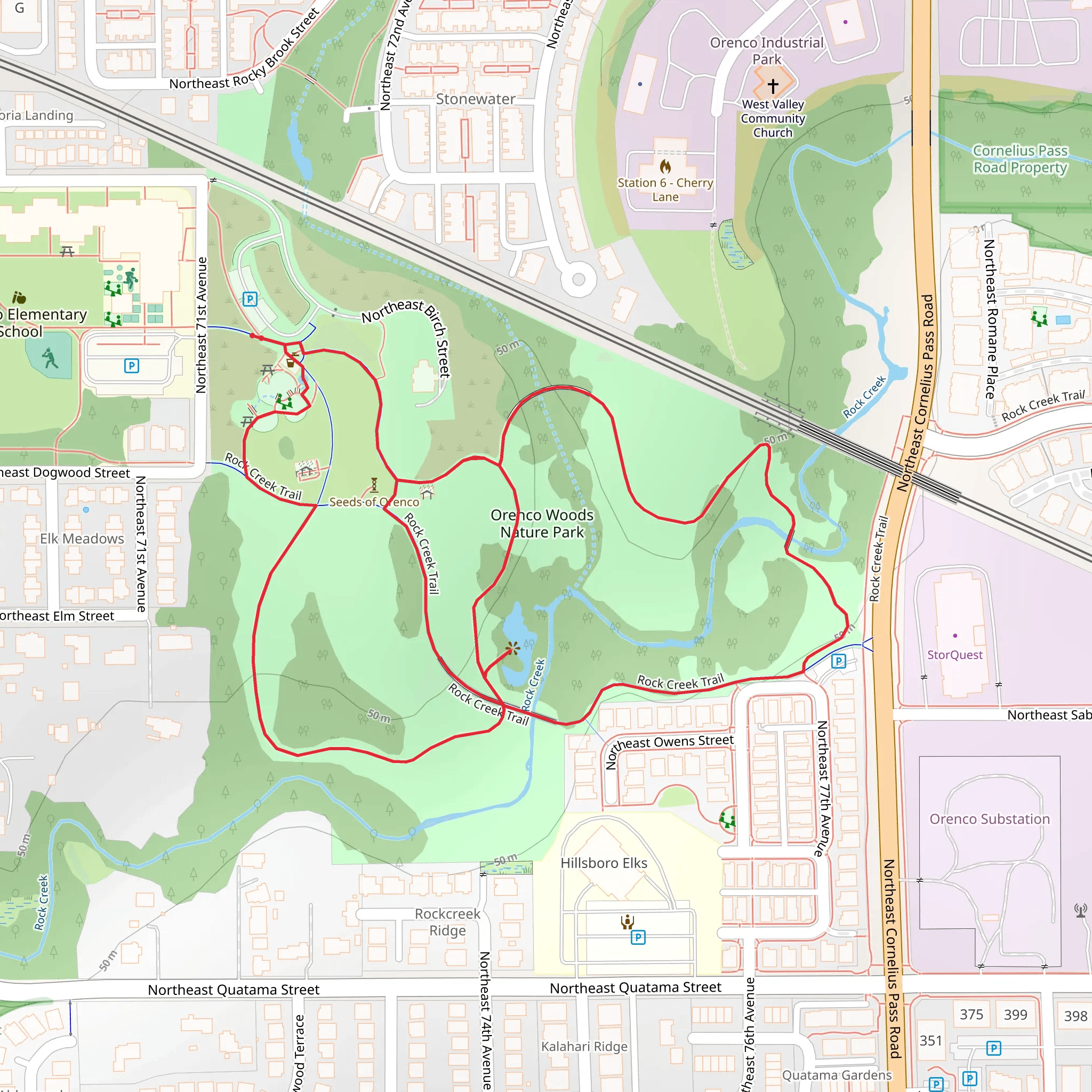 Orenco Woods Nature Park via Rock Creek Trail mobile static map