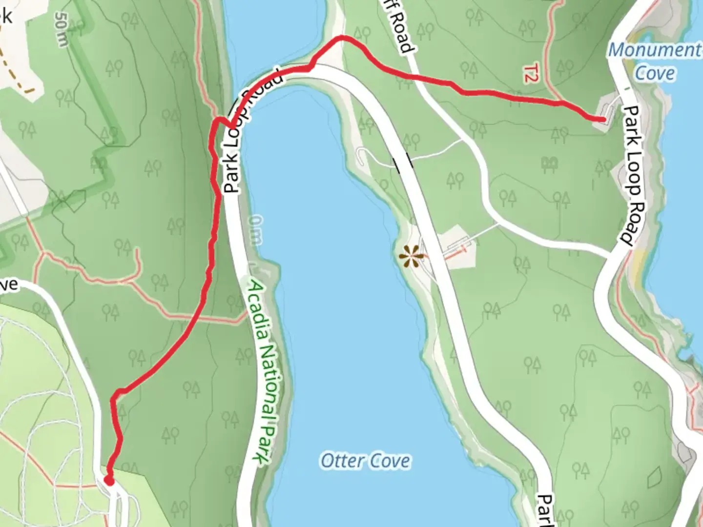 An image depicting the trail Otter Cove Trail from Blackwoods Drive and its surrounding area.