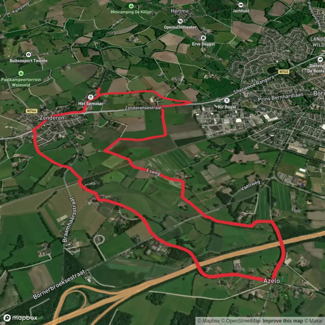 An image depicting the trail Hondeborg,Klein Nijhof and Oude Bornse Weg and its surrounding area.
