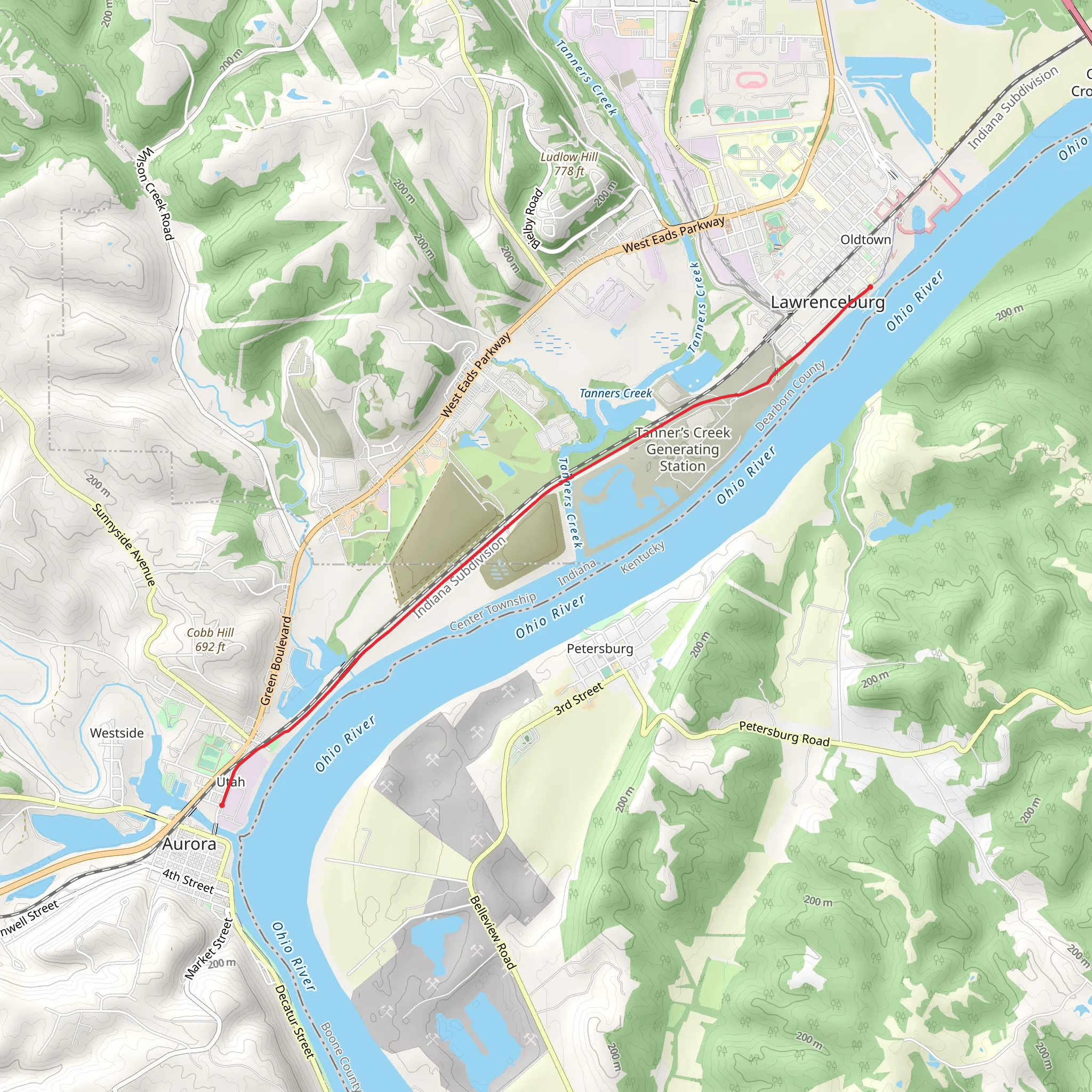 Aurora–Lawrenceburg Trail mobile static map